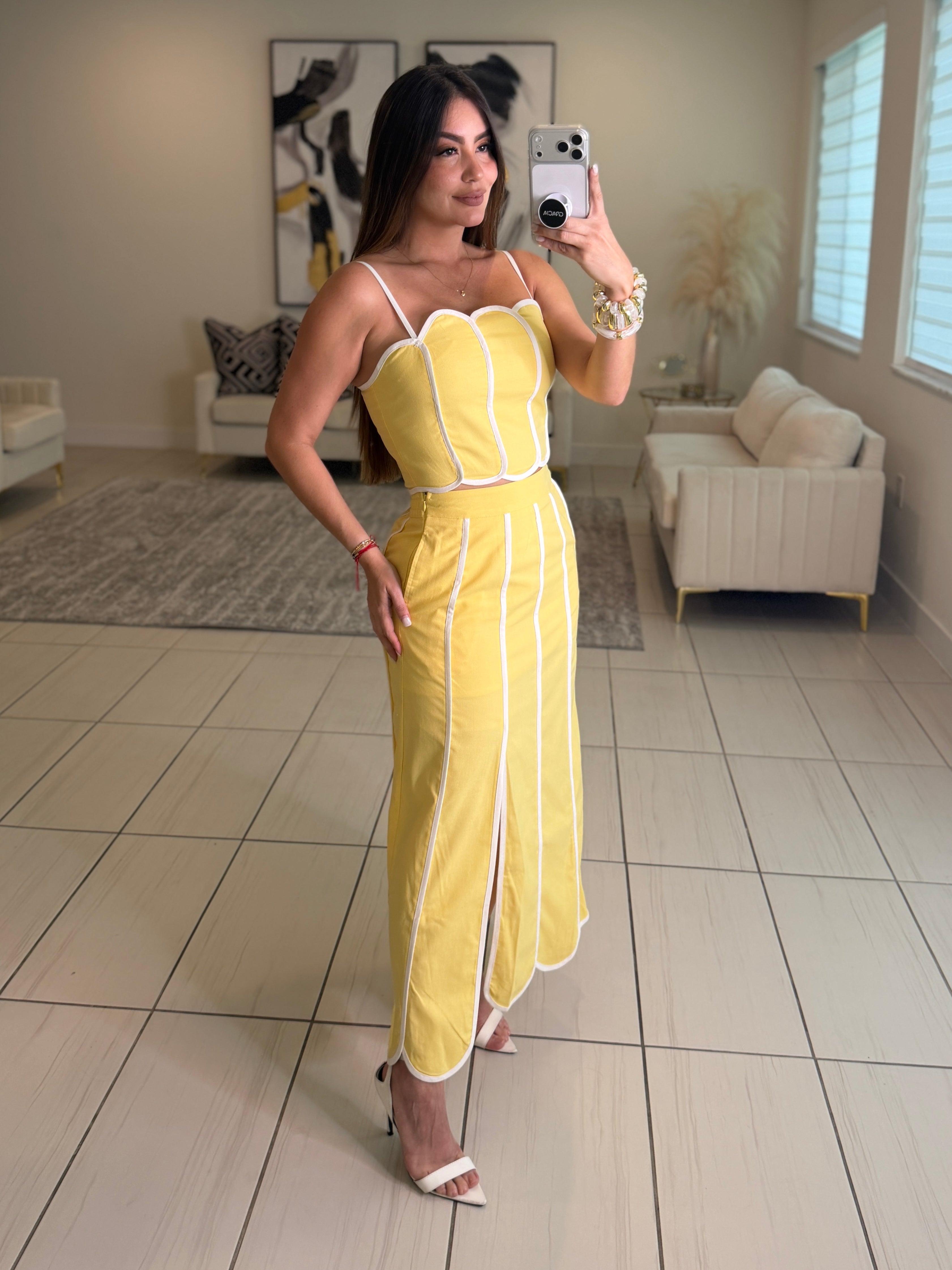 Delicate Clouds Yellow Skirt Set