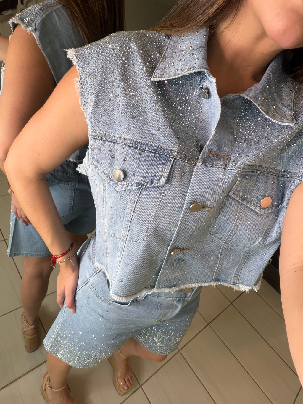 Rhinestones Muse Denim Short Set