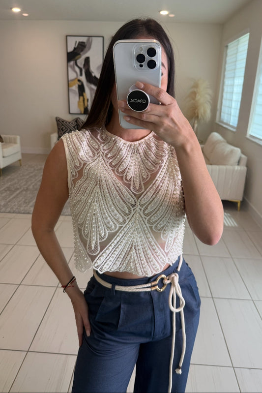 Sugar Vanilla Pearls Beige Top