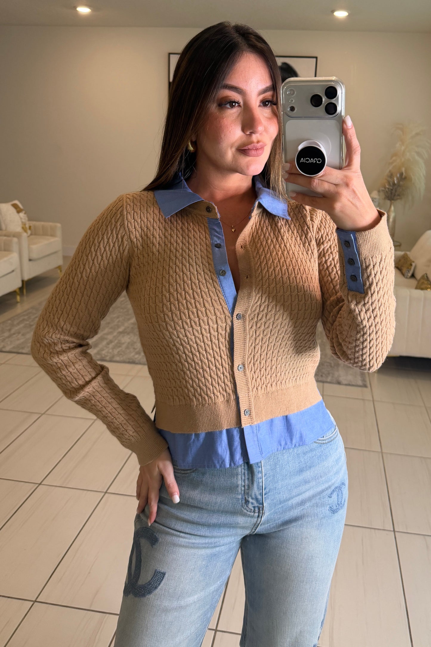 Magnetic Contrast Mocha Sweater