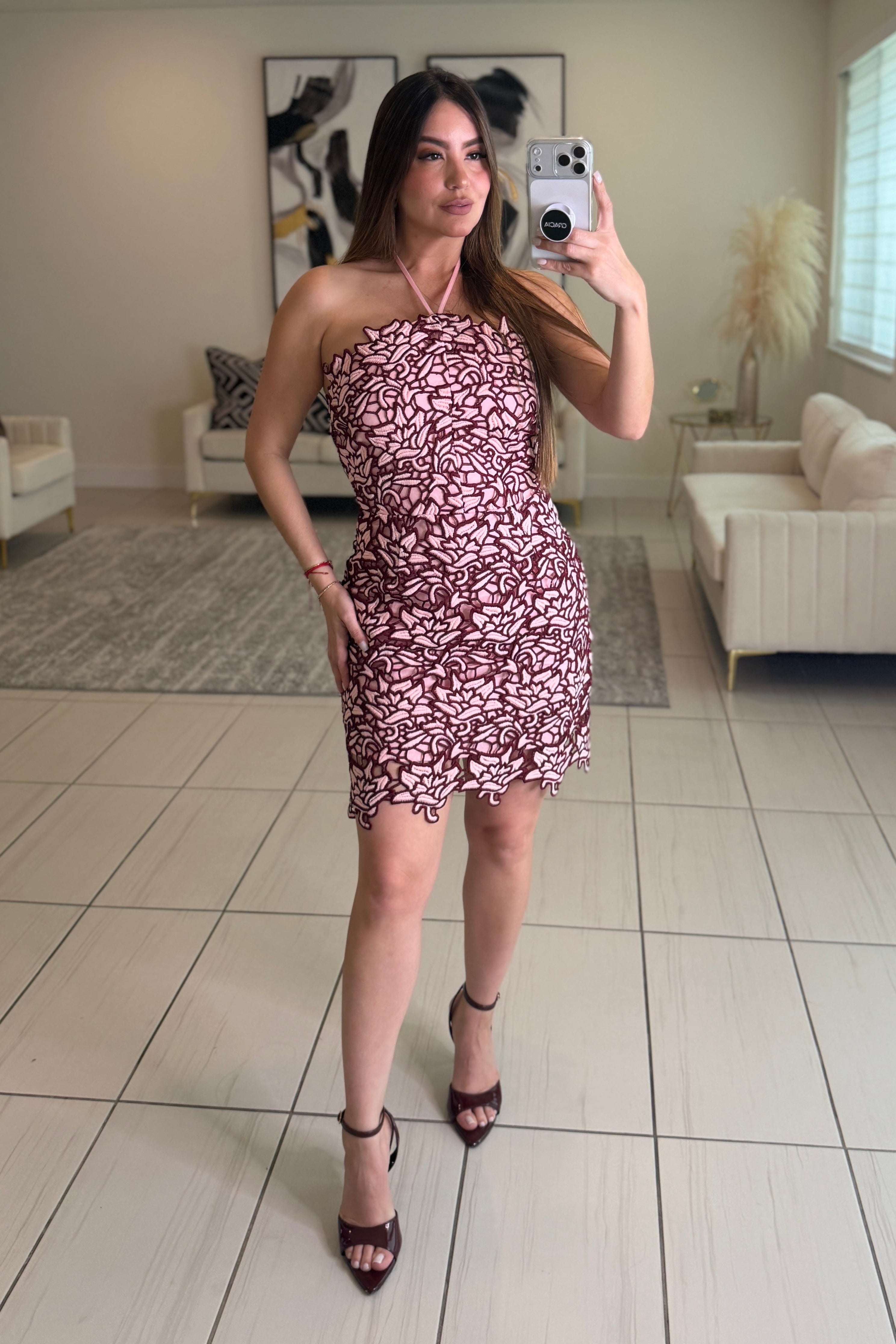 Whispered Romance Crochet Pink Dress