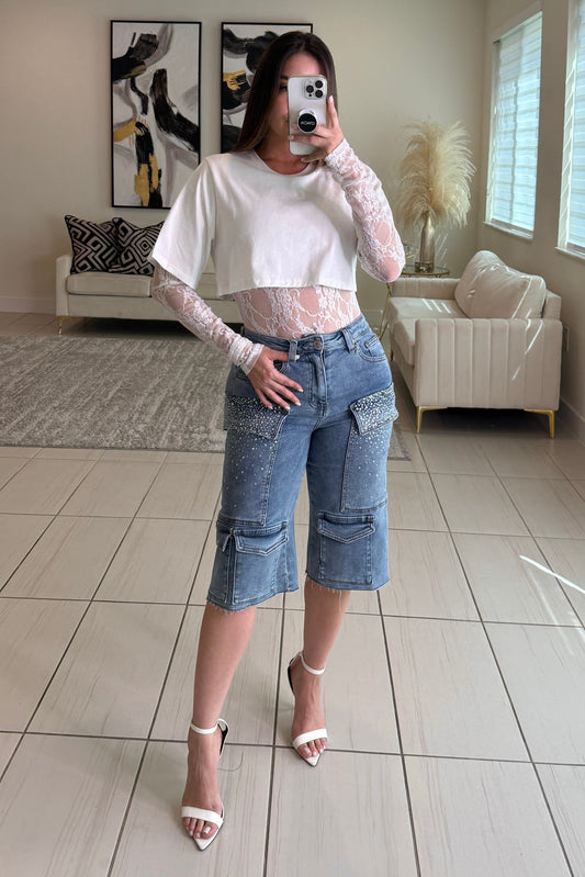 Refined Rhinestones Denim Short