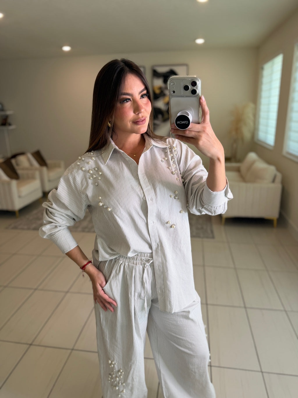 Opulent Stripes White Balloon Pant Set