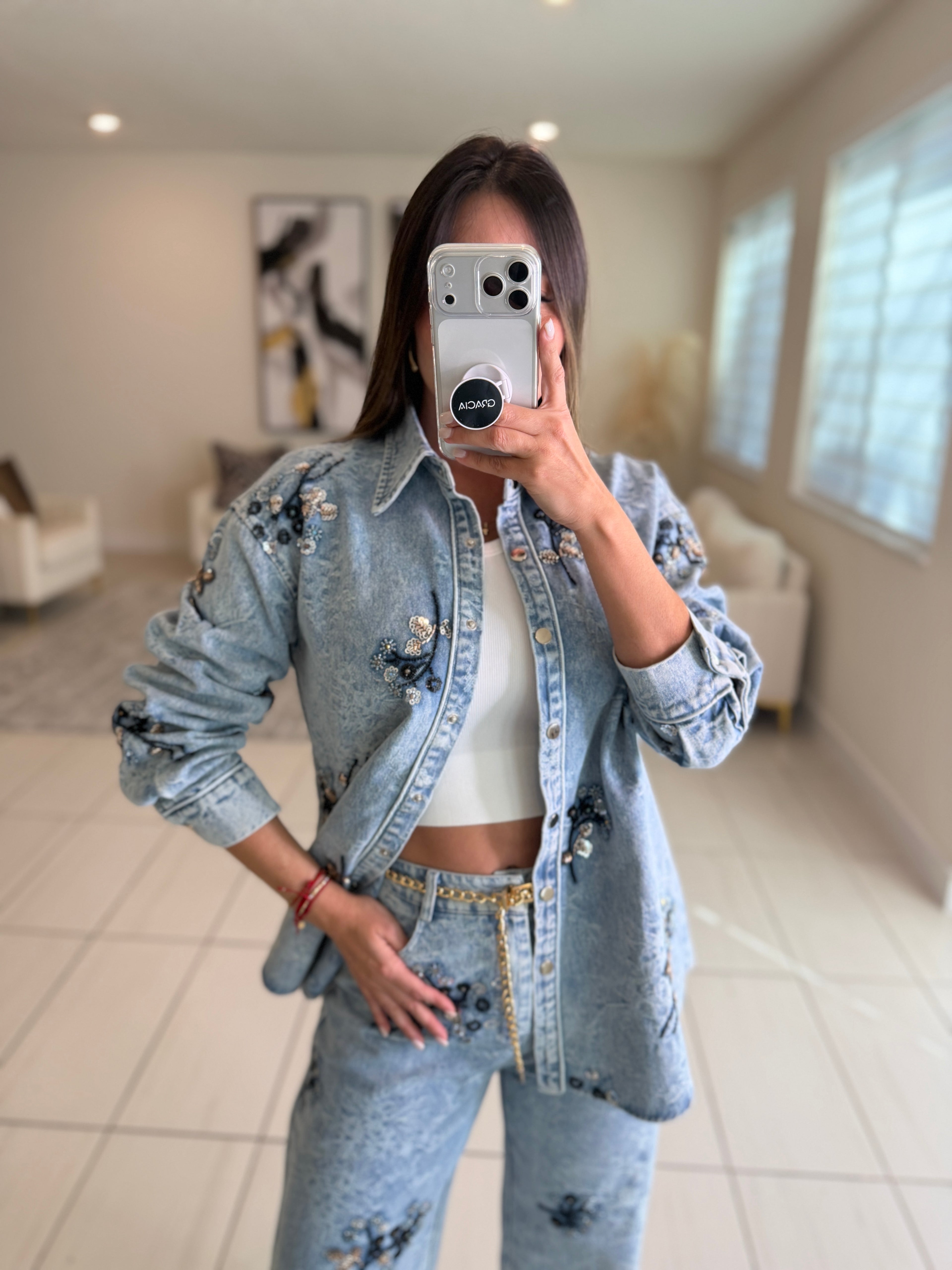 Perfect Details Denim Pant Set