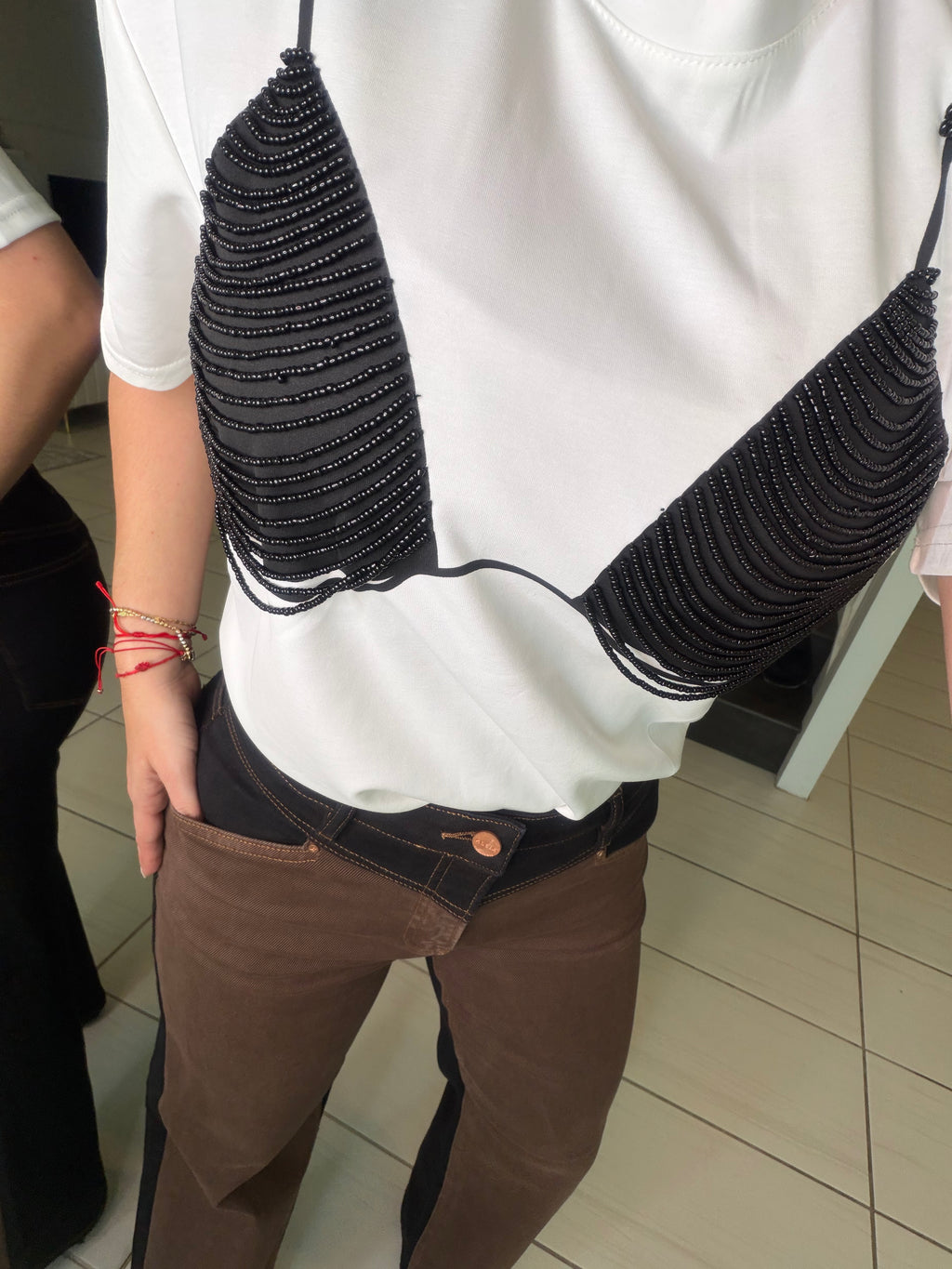 Black Embellished White Tshirt