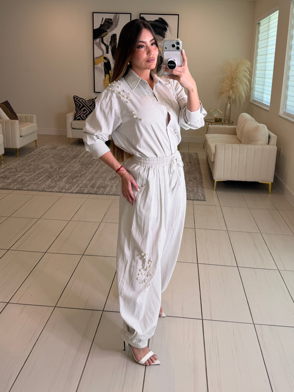 Opulent Stripes White Balloon Pant Set