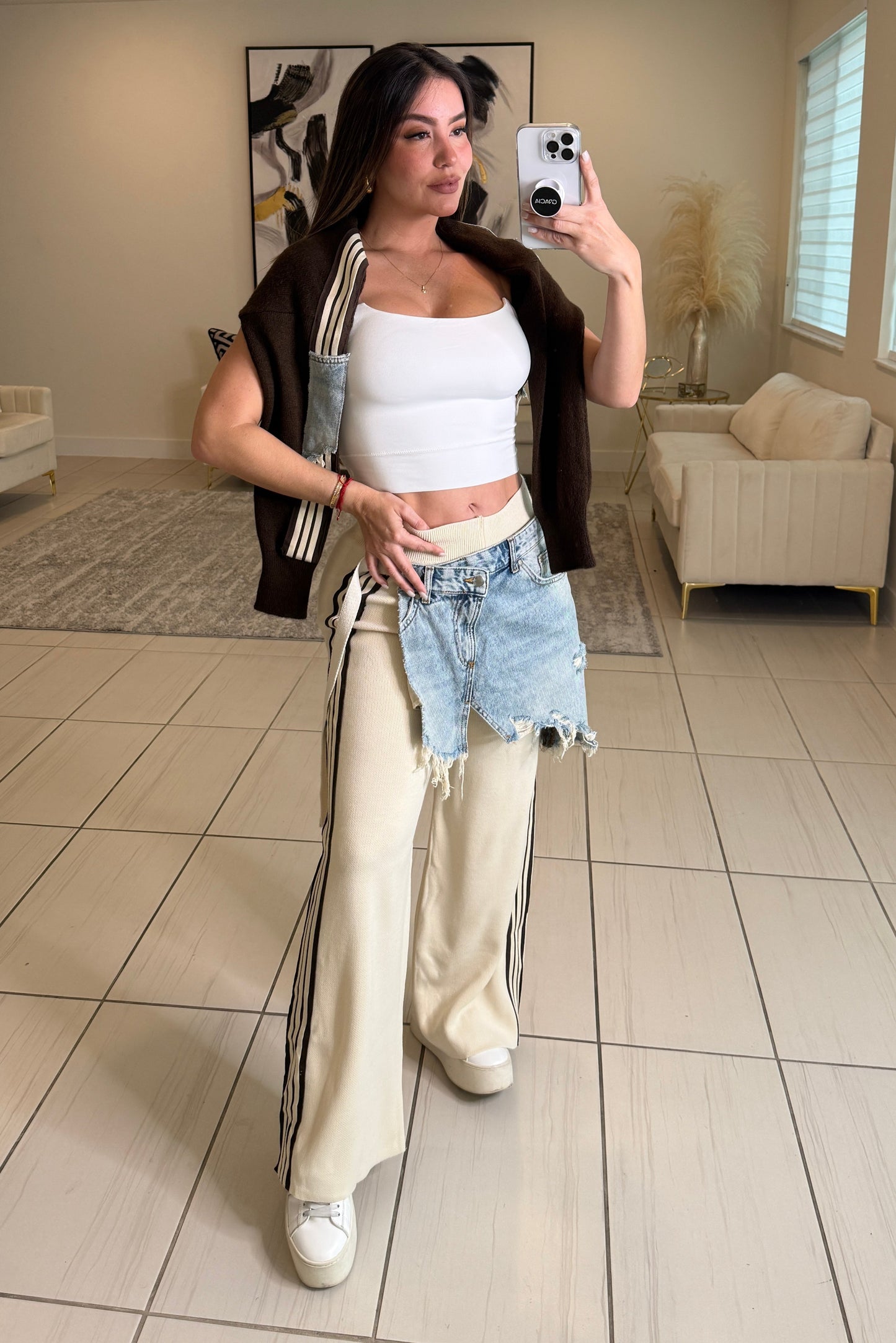 Elite Standard Knit Beige and Brown Pant Set