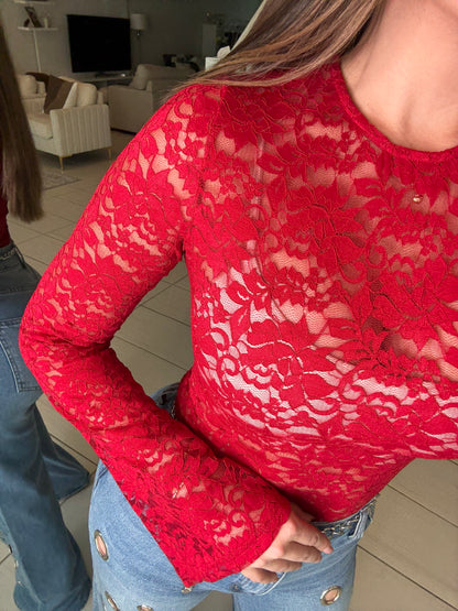 Siren Lace Red Bodysuit