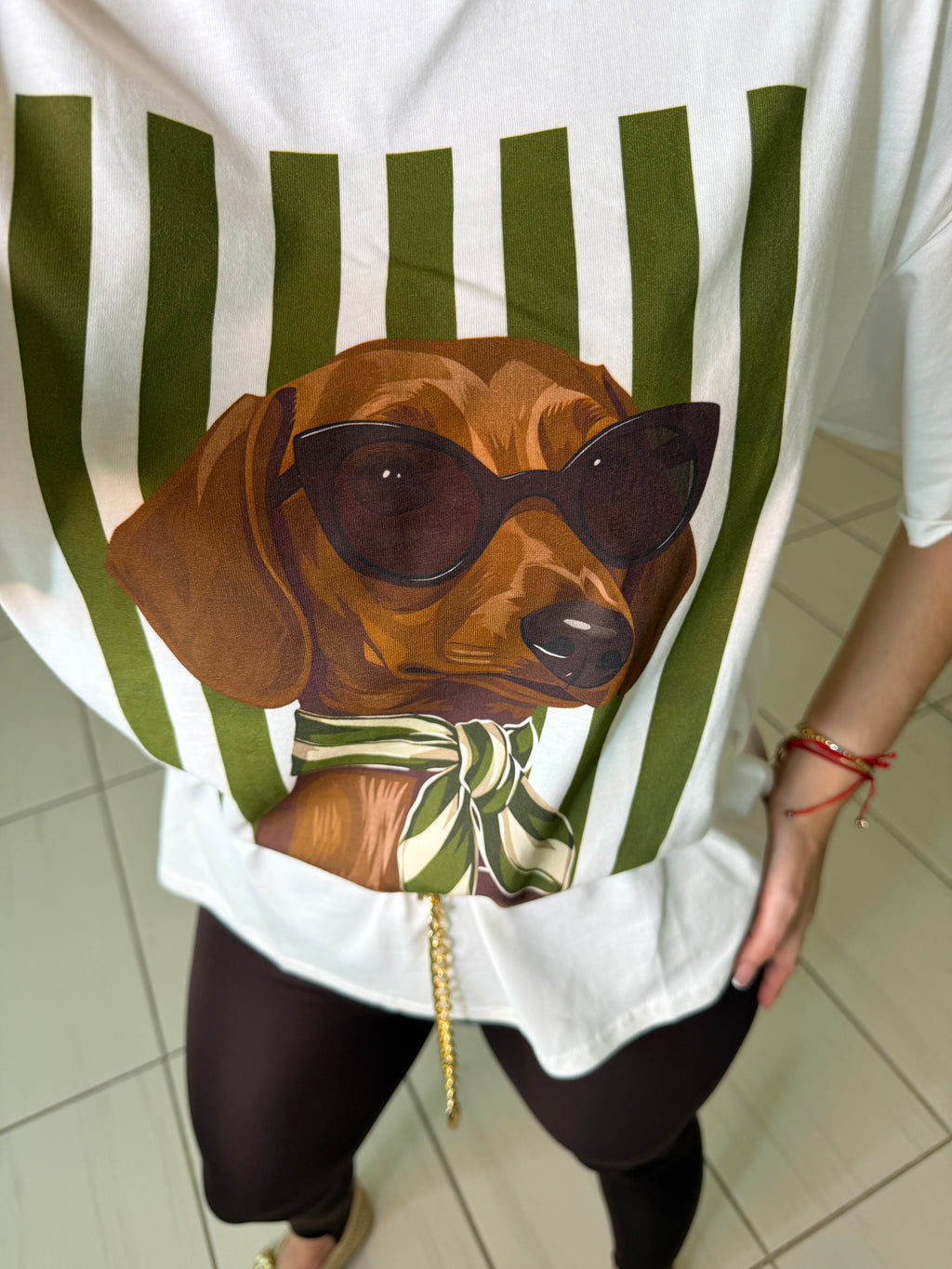 Chic Puppy Stripes White Tshirt
