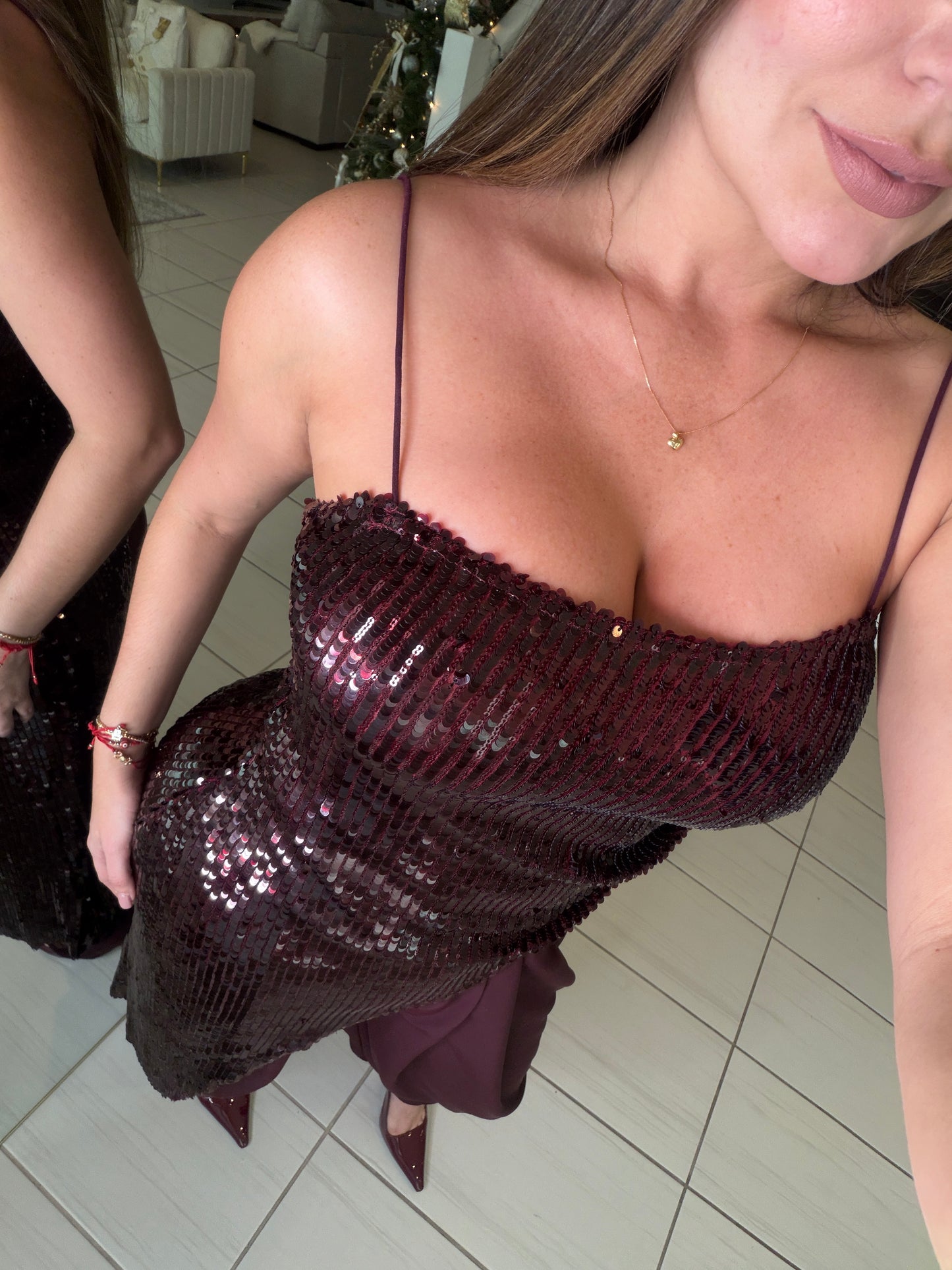 Midnight Glitz Sequin Burgundy Top