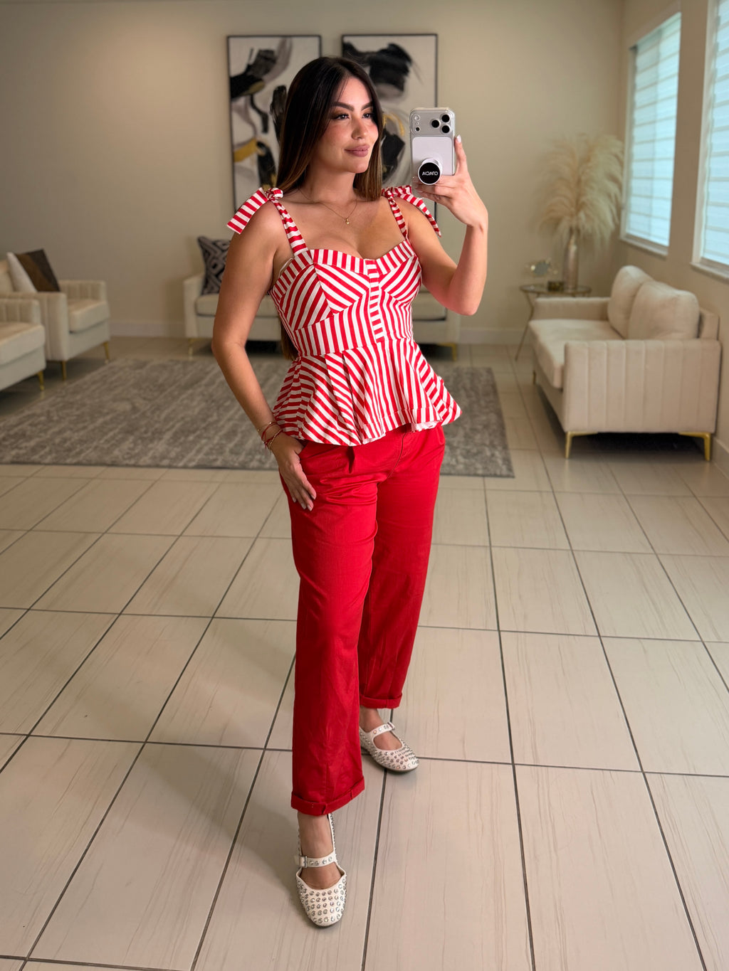 Muse Peplum Red and White Top