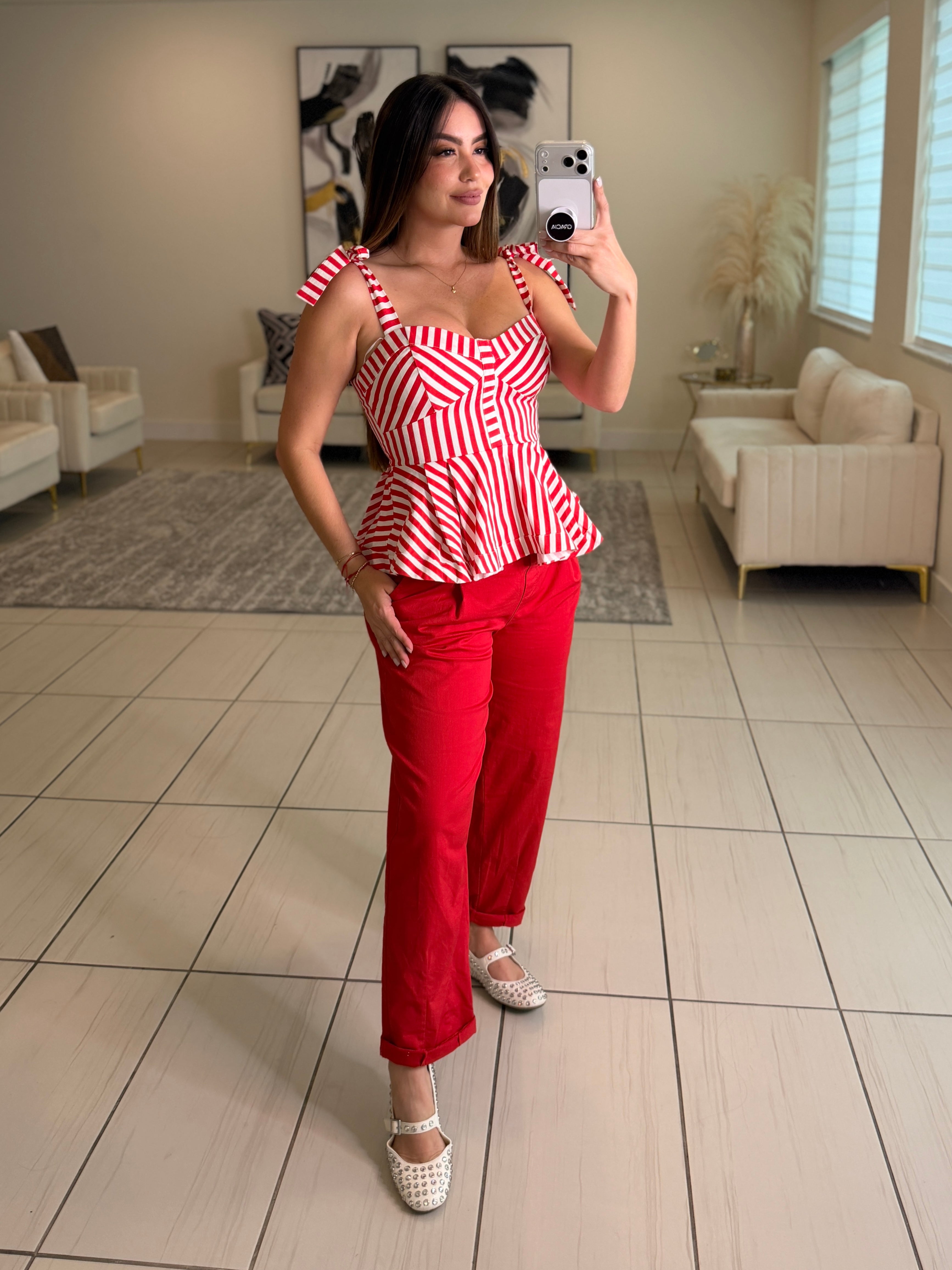 Muse Peplum Red and White Top