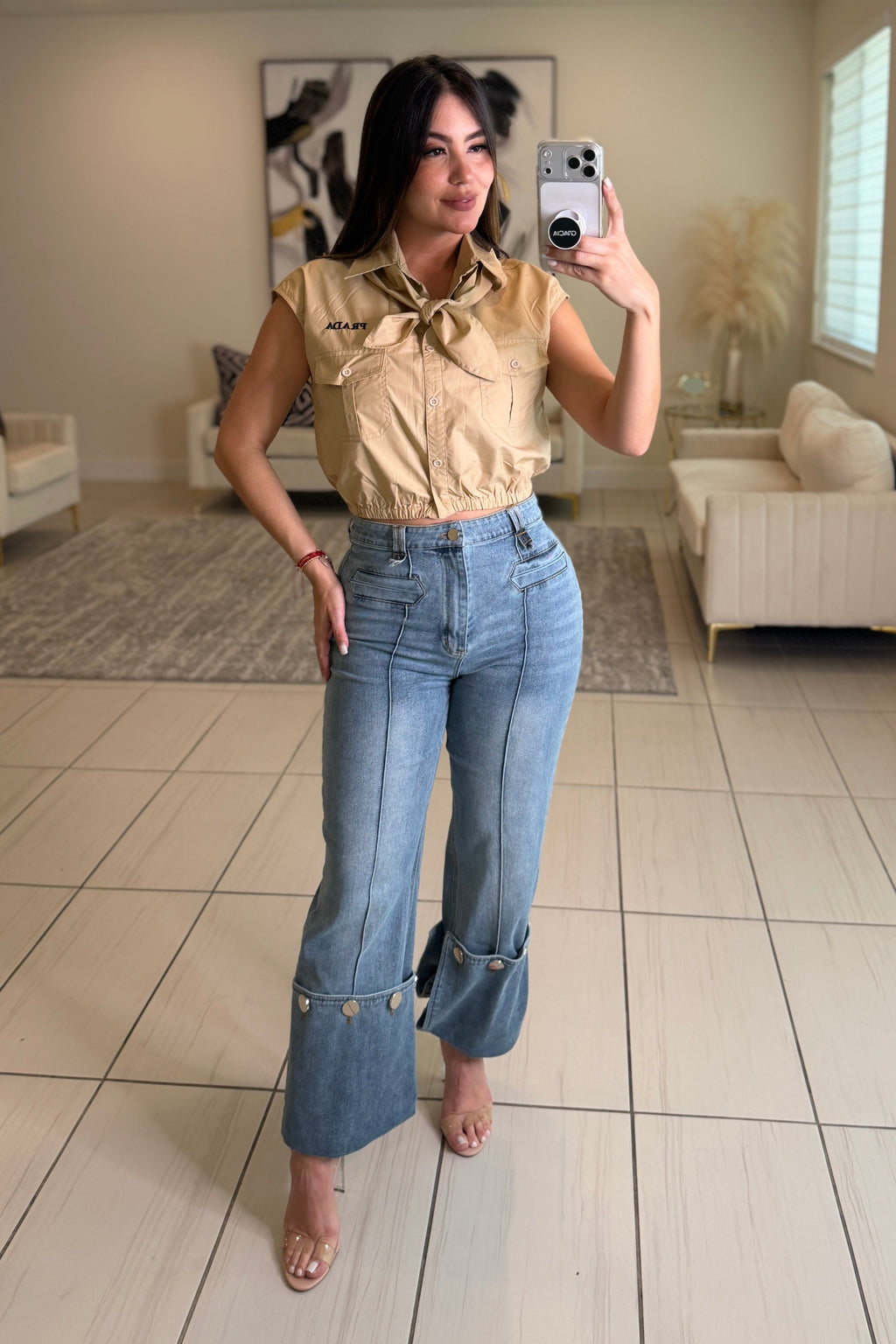 Stunning Silver Buttons Denim Pants