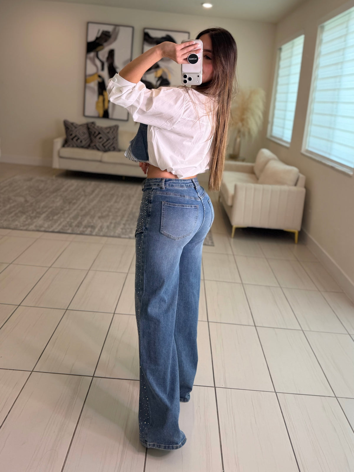 Addicted Contrast White and Denim Shirt