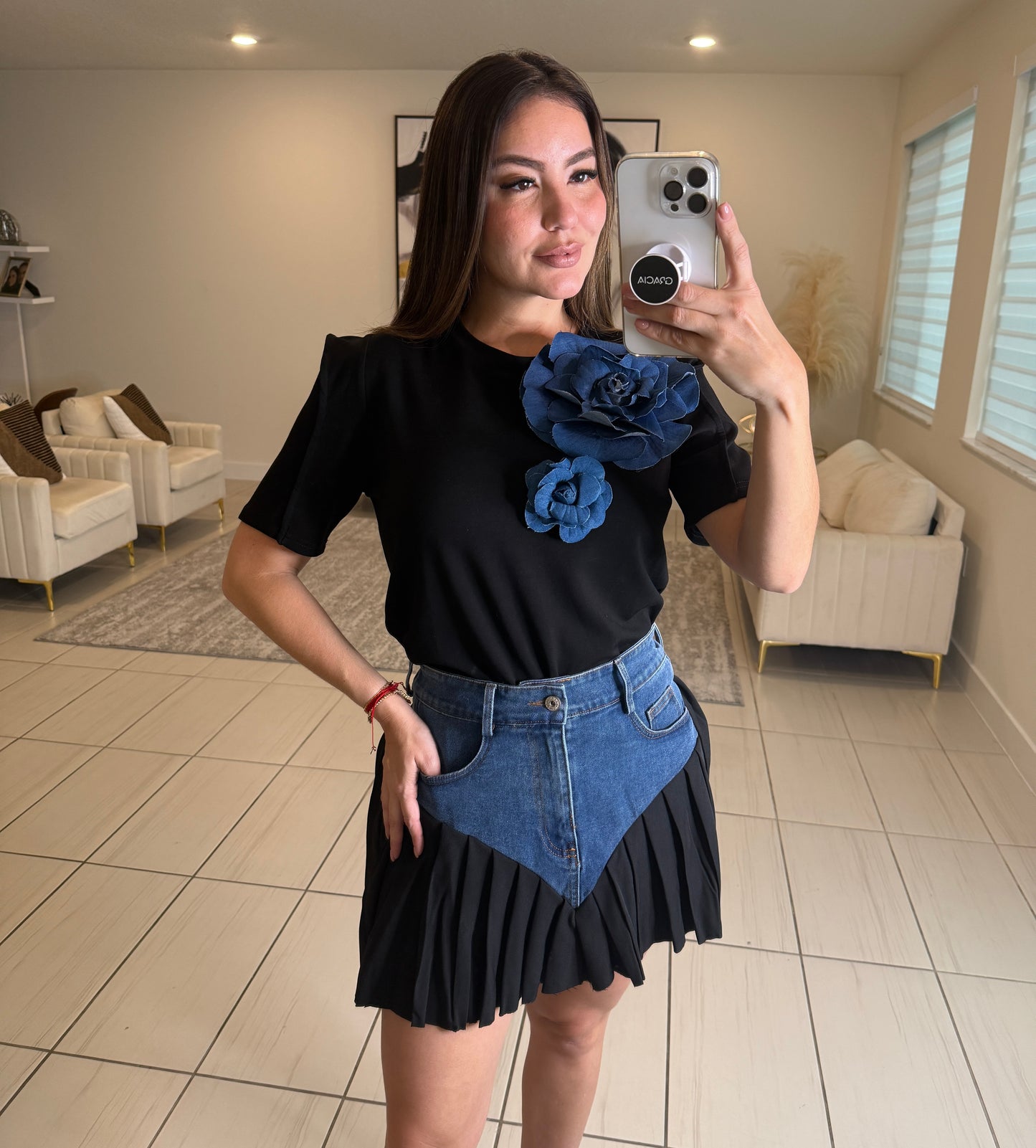 Strong Attraction Black and Denim Skort