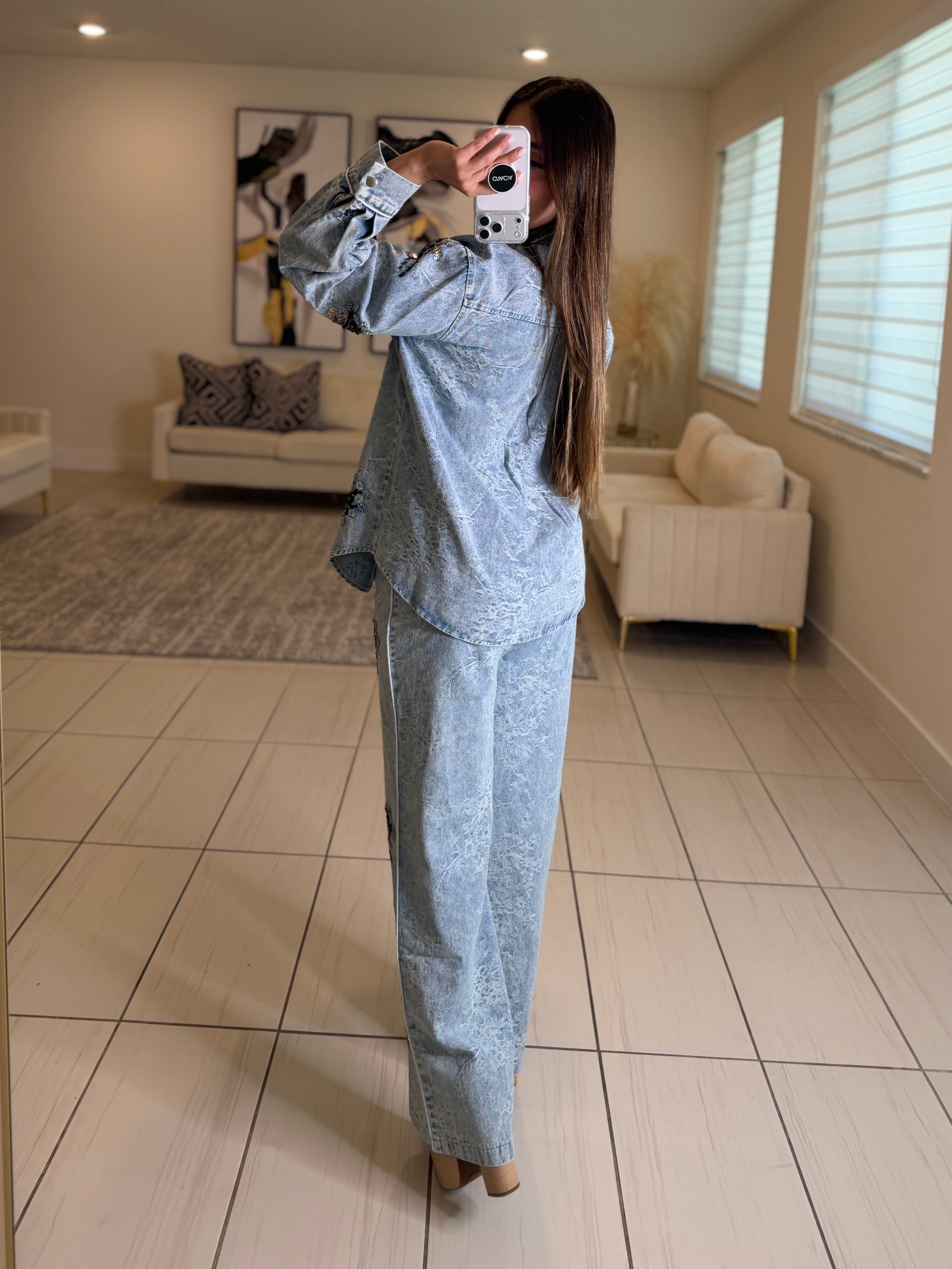 Perfect Details Denim Pant Set