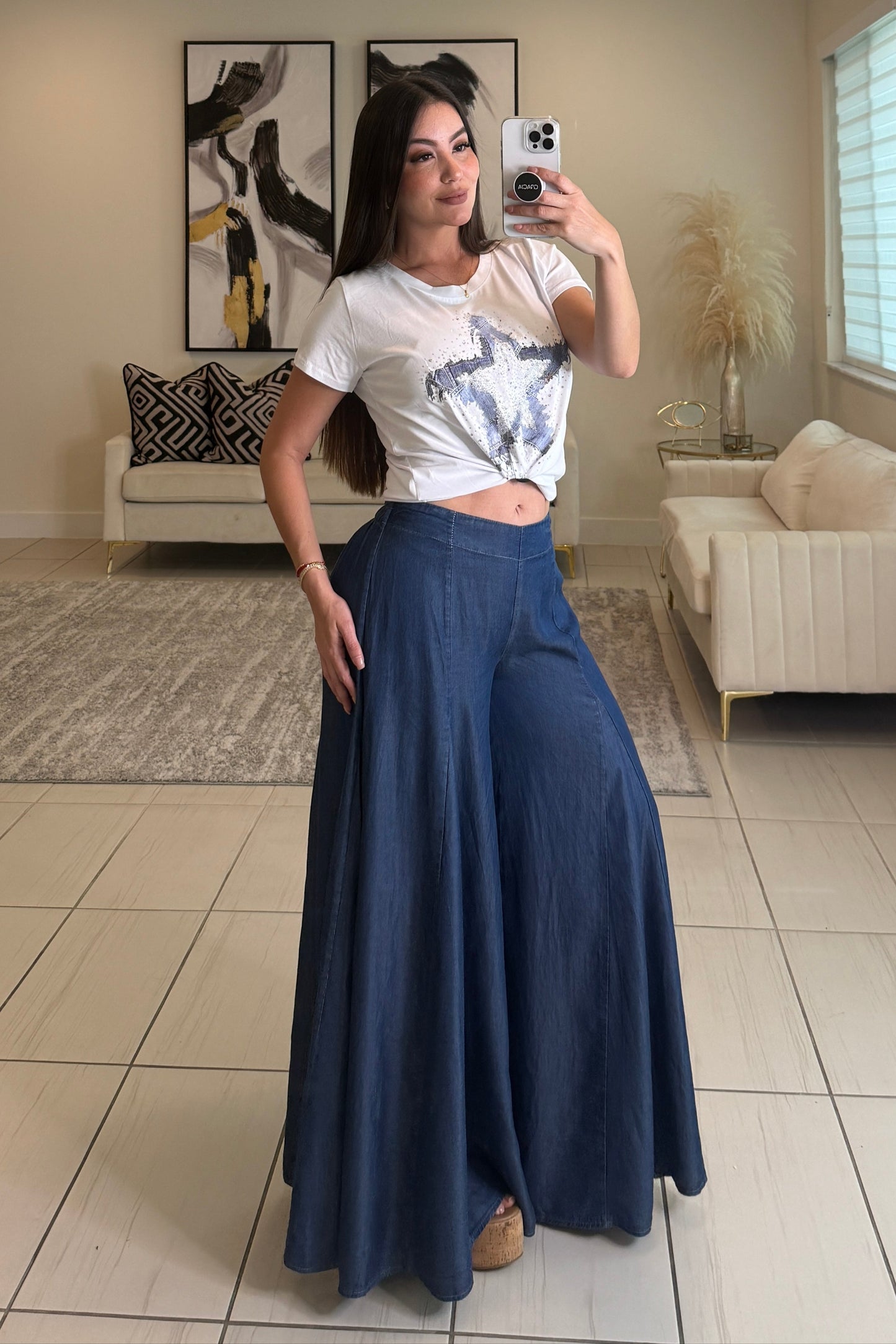 Edit Soft Denim Palazzo Pants