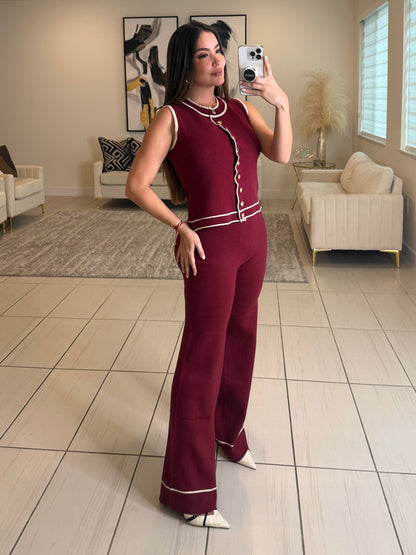 Divine Knit Red Wine Pant Set