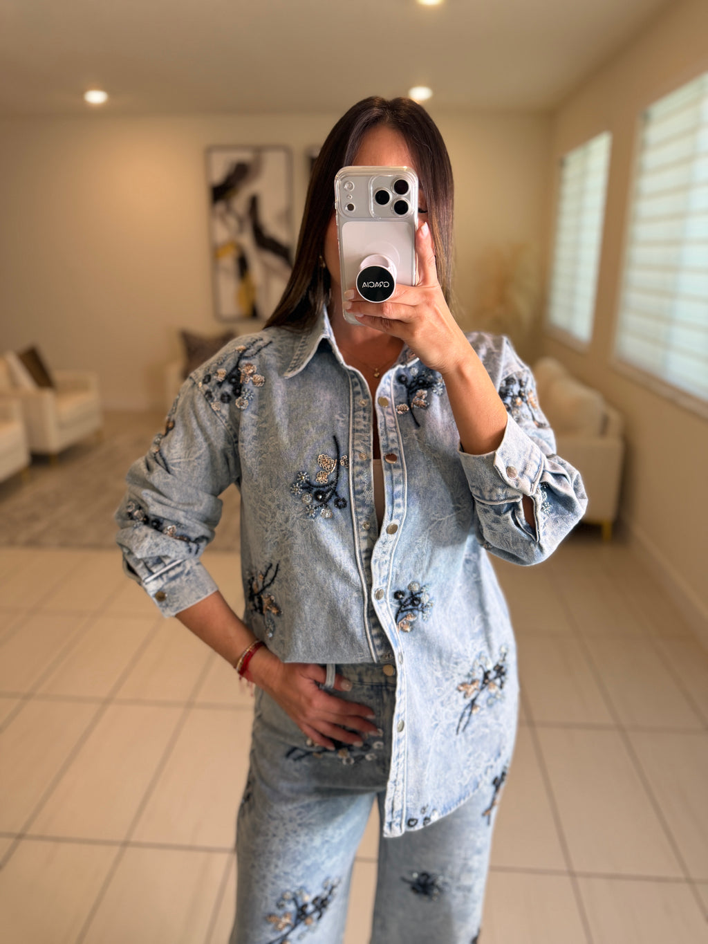 Perfect Details Denim Pant Set