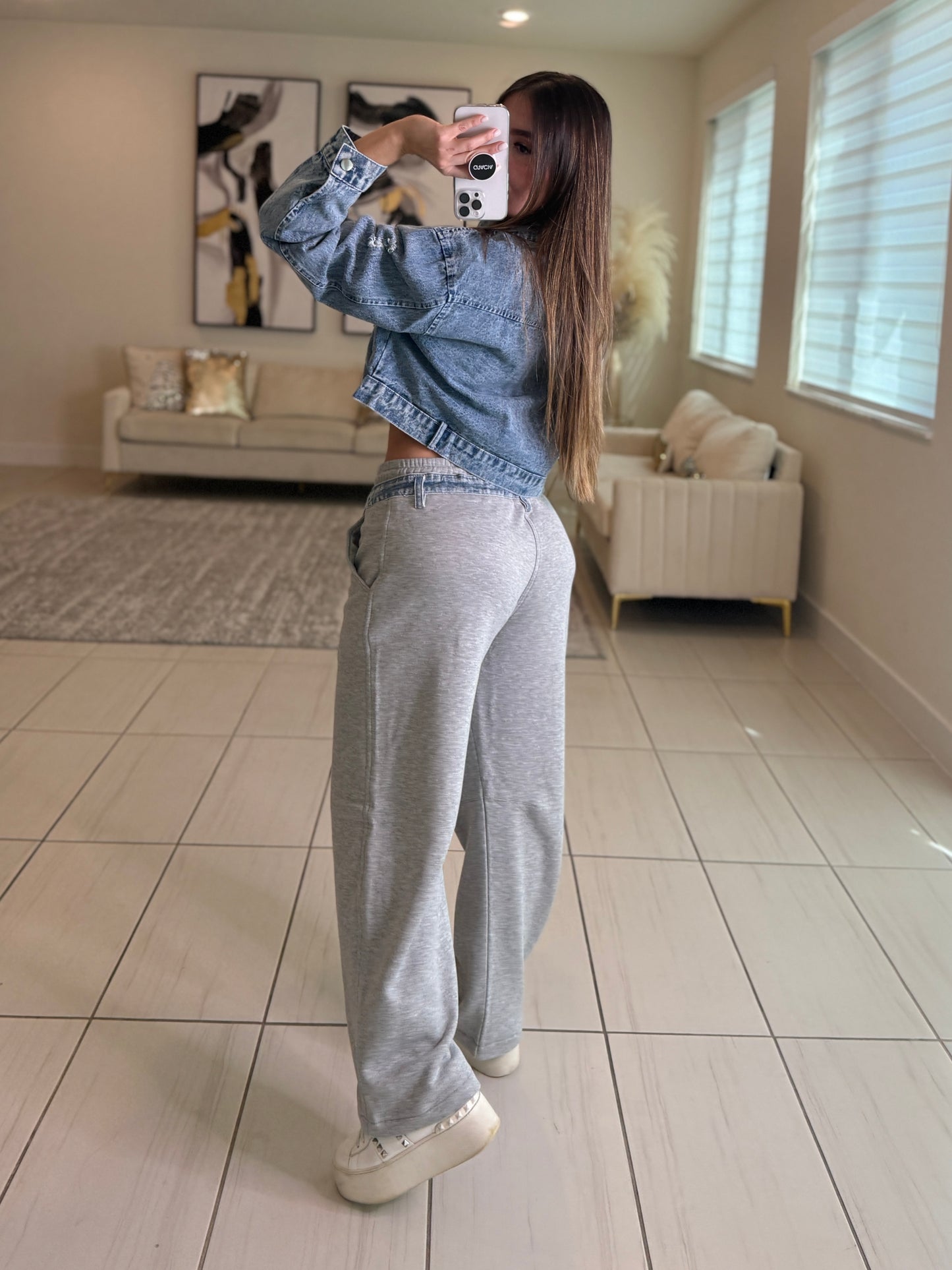 Comfy Contrast Grey and  Denim Pants