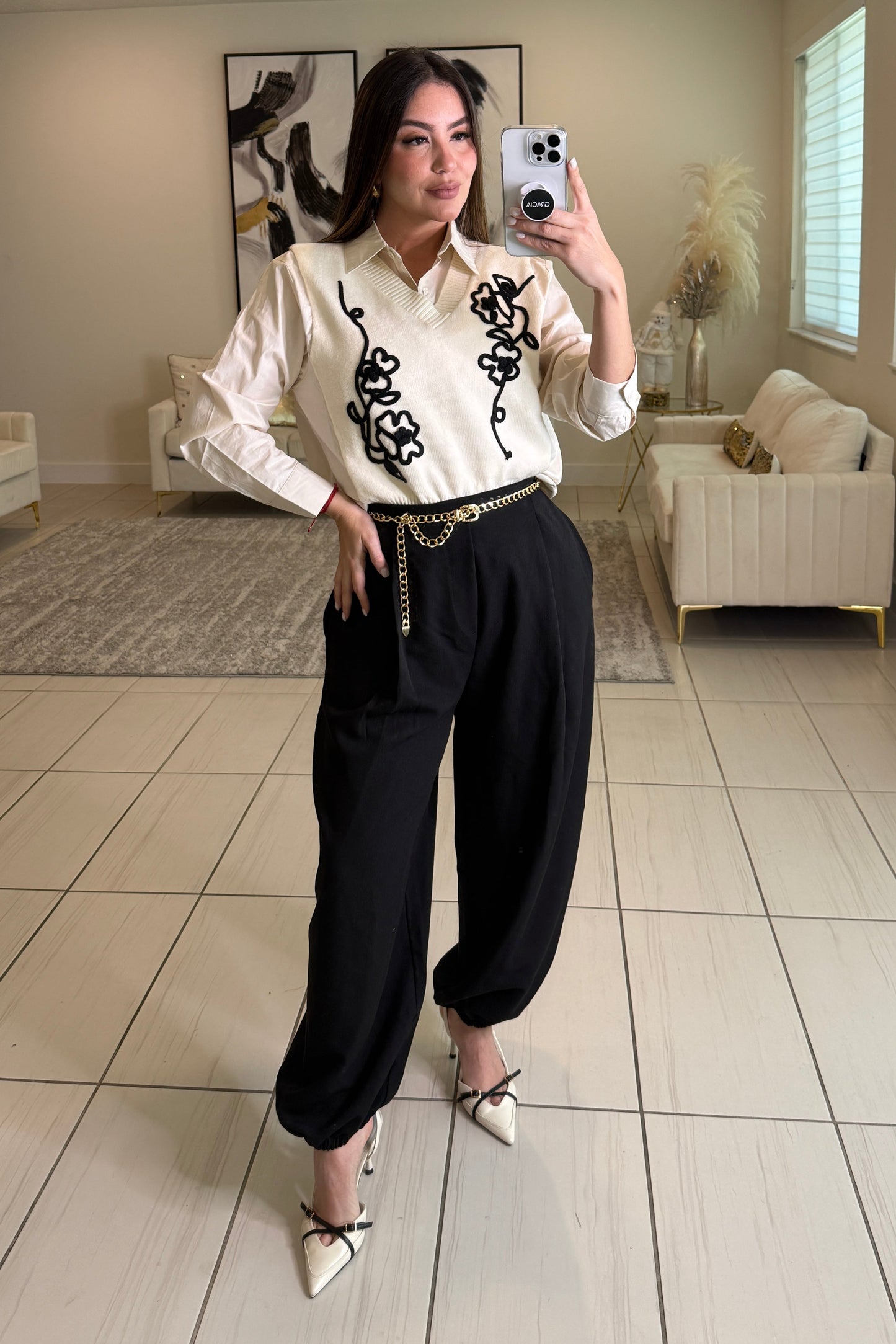 Parisian Stroll Beige Long-Sleeved Top