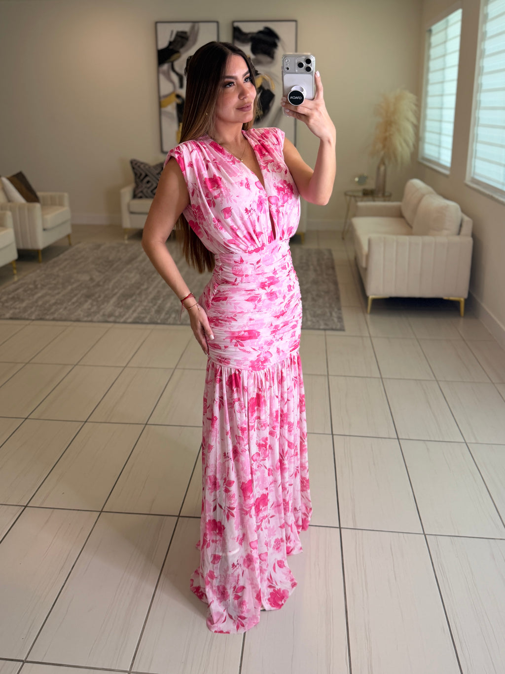 Poetic Floral Pink Maxi Dress