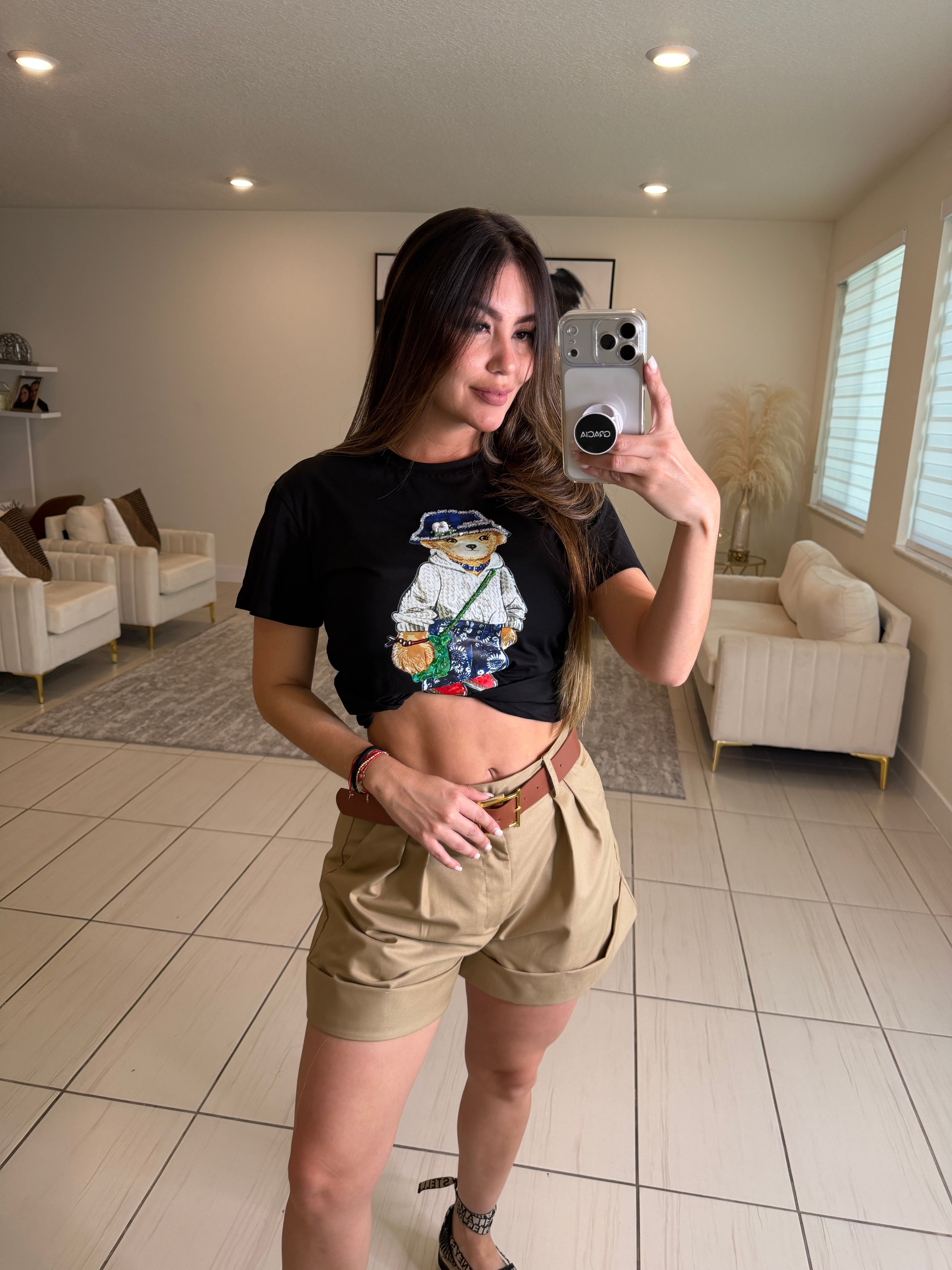 Cuttest Charming Bear Black Tshirt Top