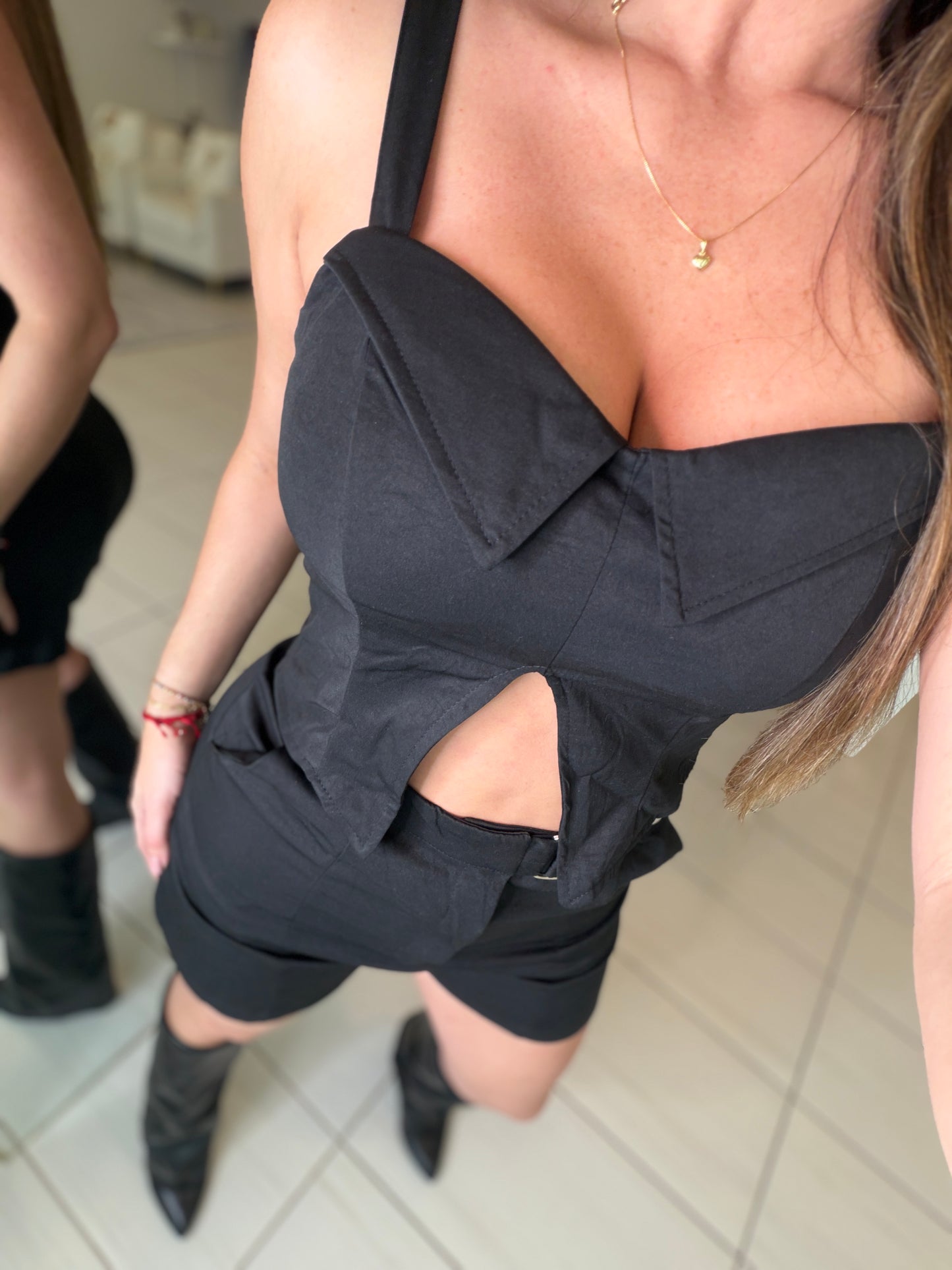 Power Poise Belted Black Short Set