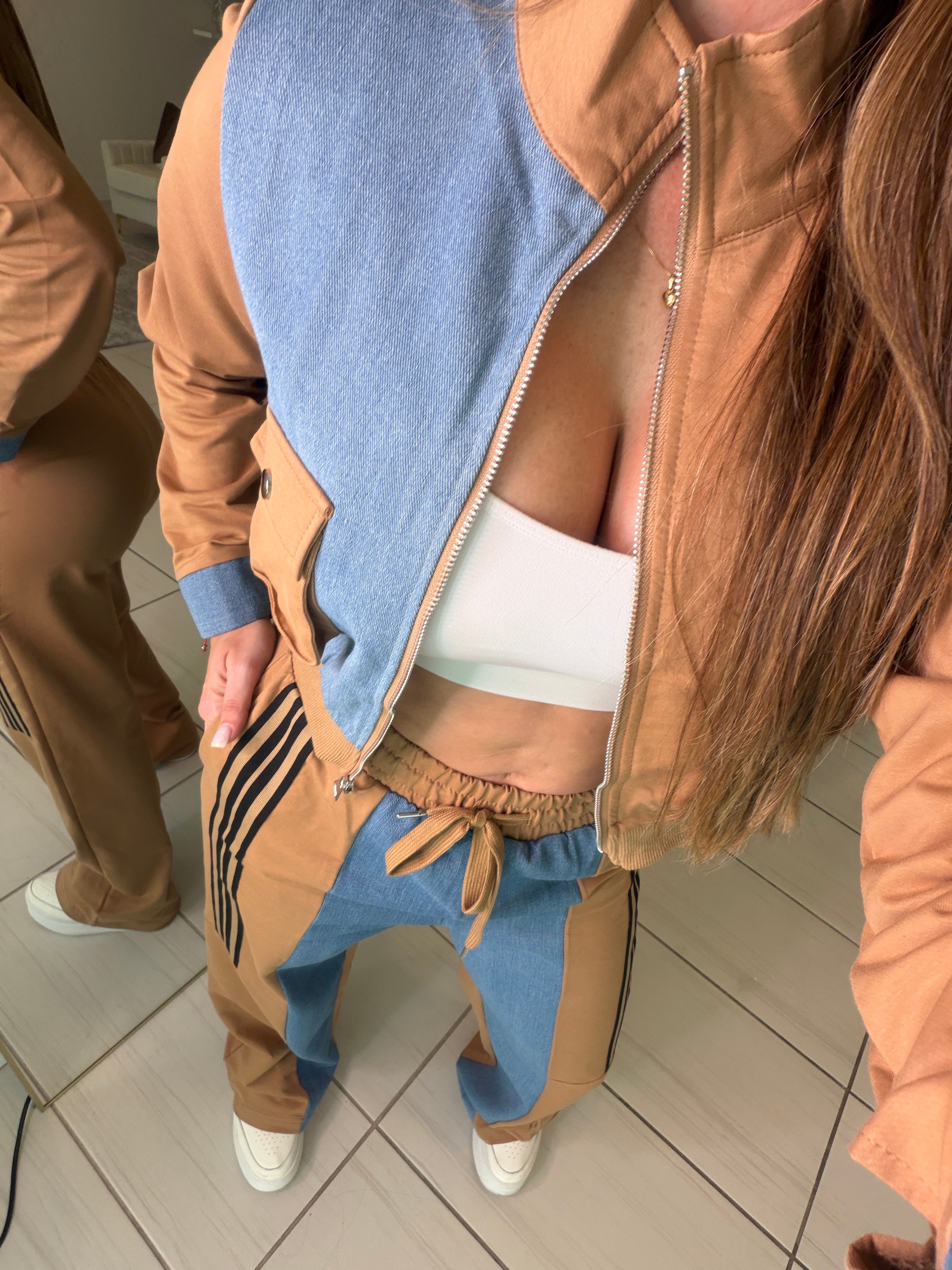 Divine Mocha and Denim Contrast Pant Set