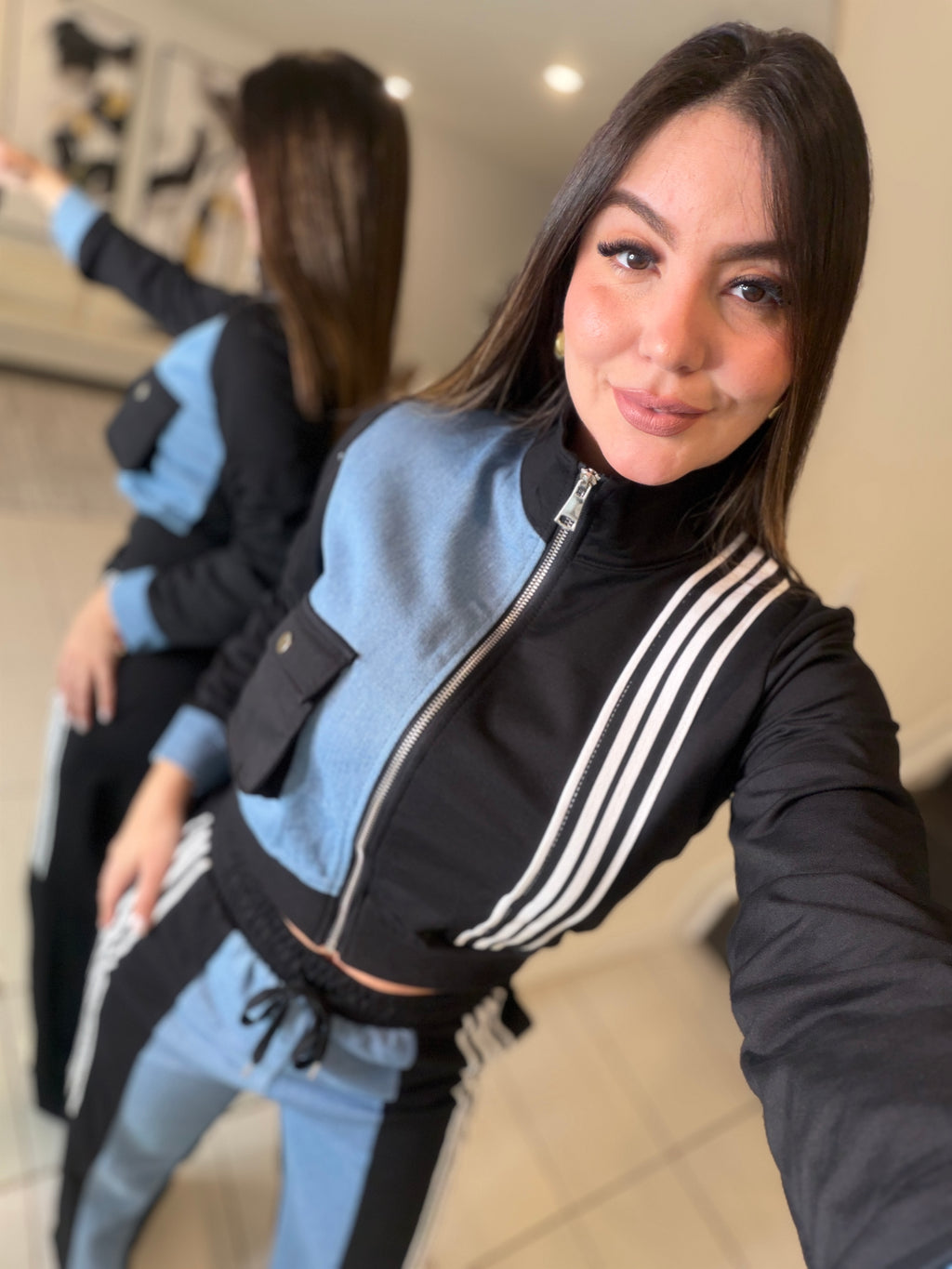 Divine Black and Denim Contrast Pant Set