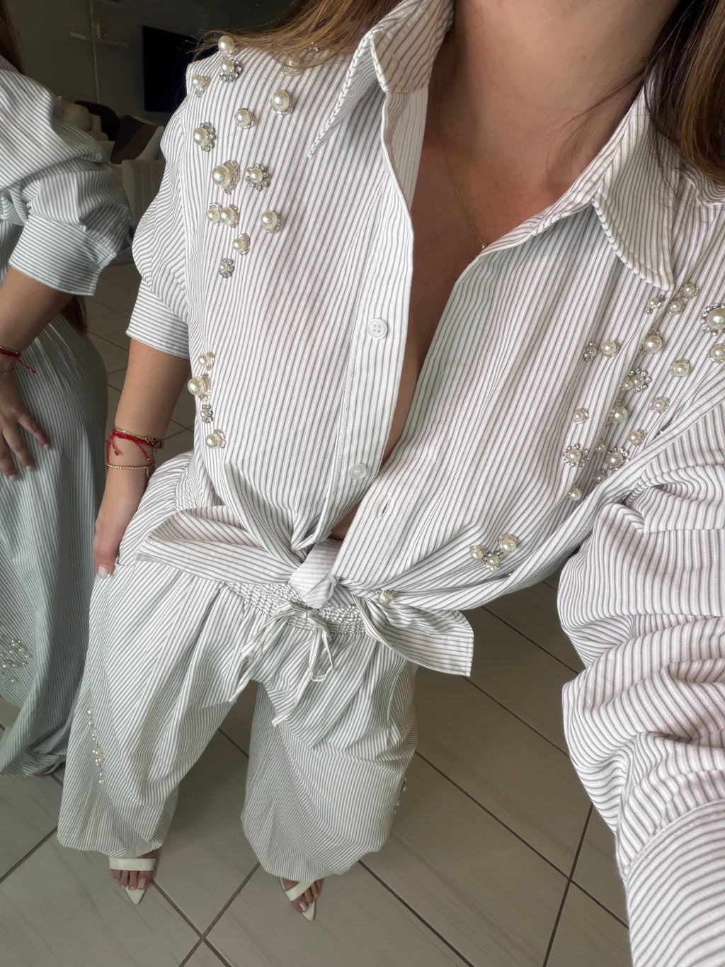 Opulent Stripes White Balloon Pant Set