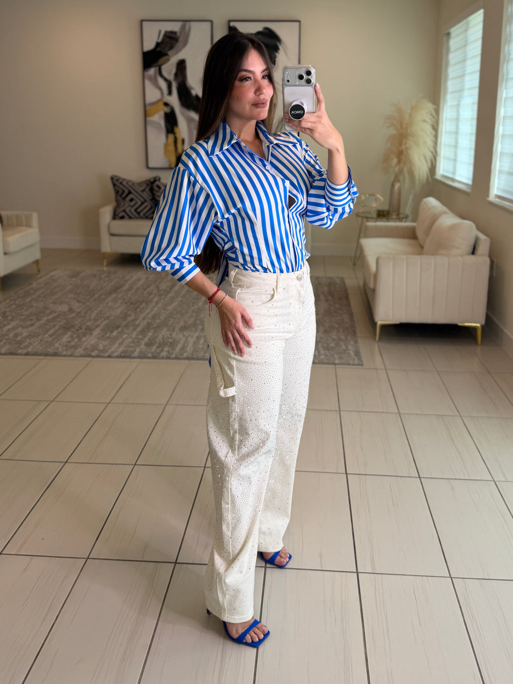 Divine Rhinestones Barrel White Pants