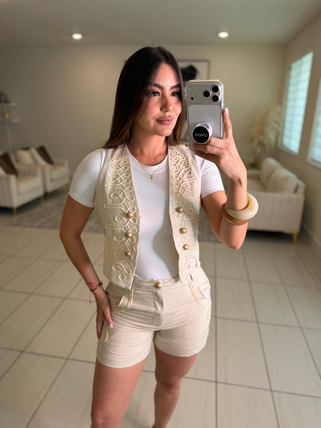 Napoleon Vibes Beige Shorts Set