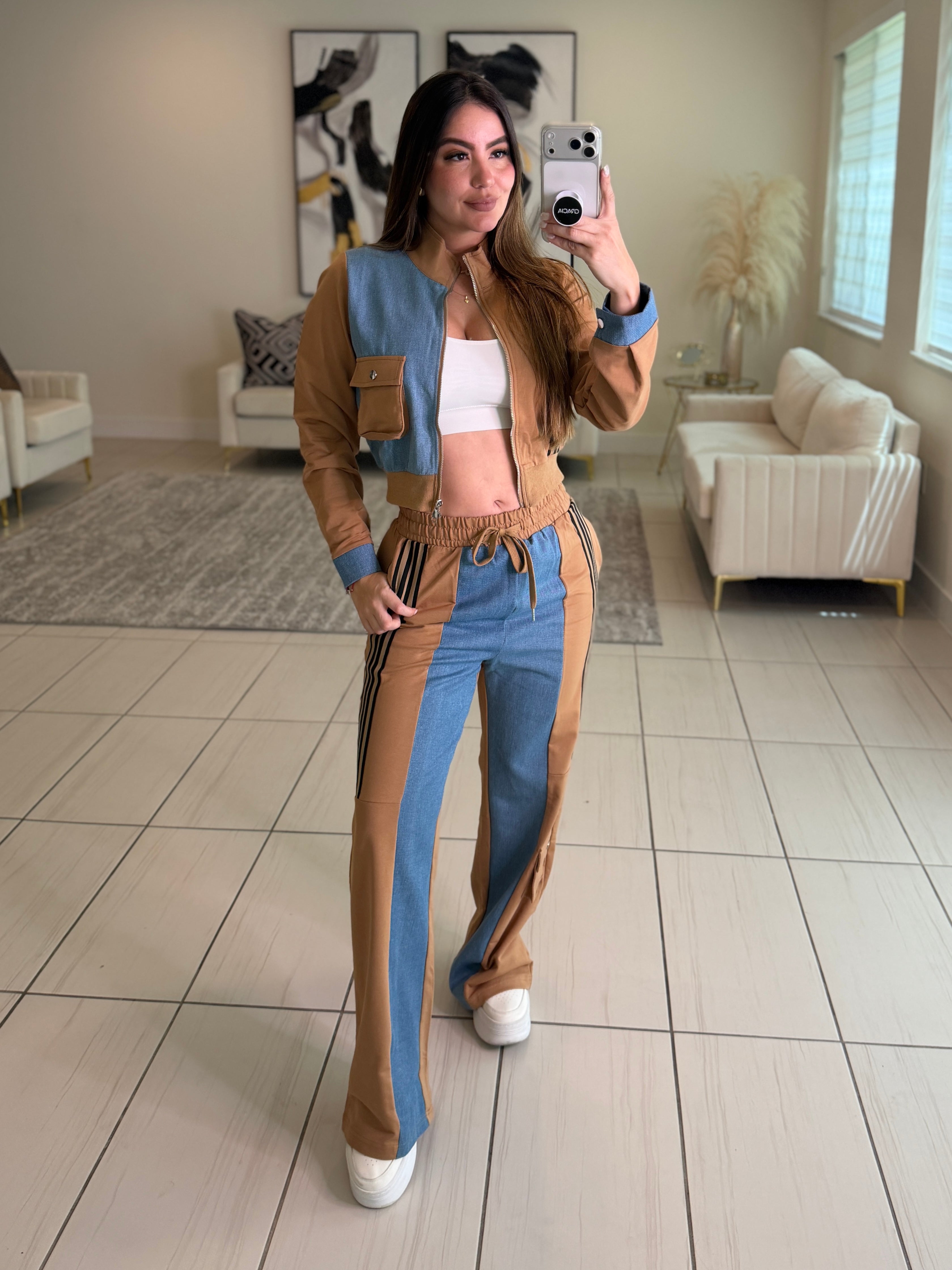 Divine Mocha and Denim Contrast Pant Set