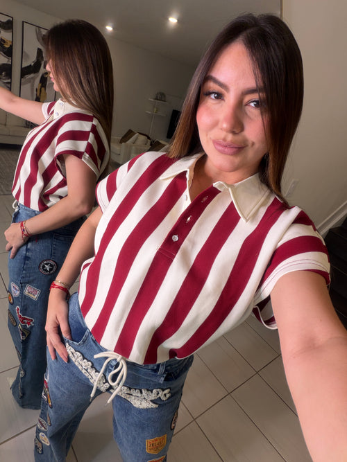 Sweet Stripes Red Wine Top