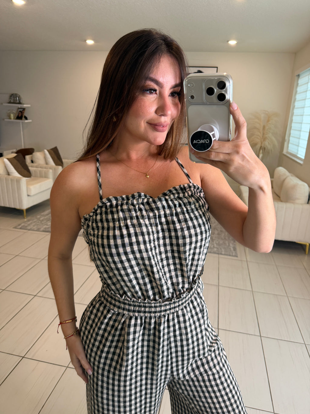 Graceful Plaid Black Barrel Jumpsuit