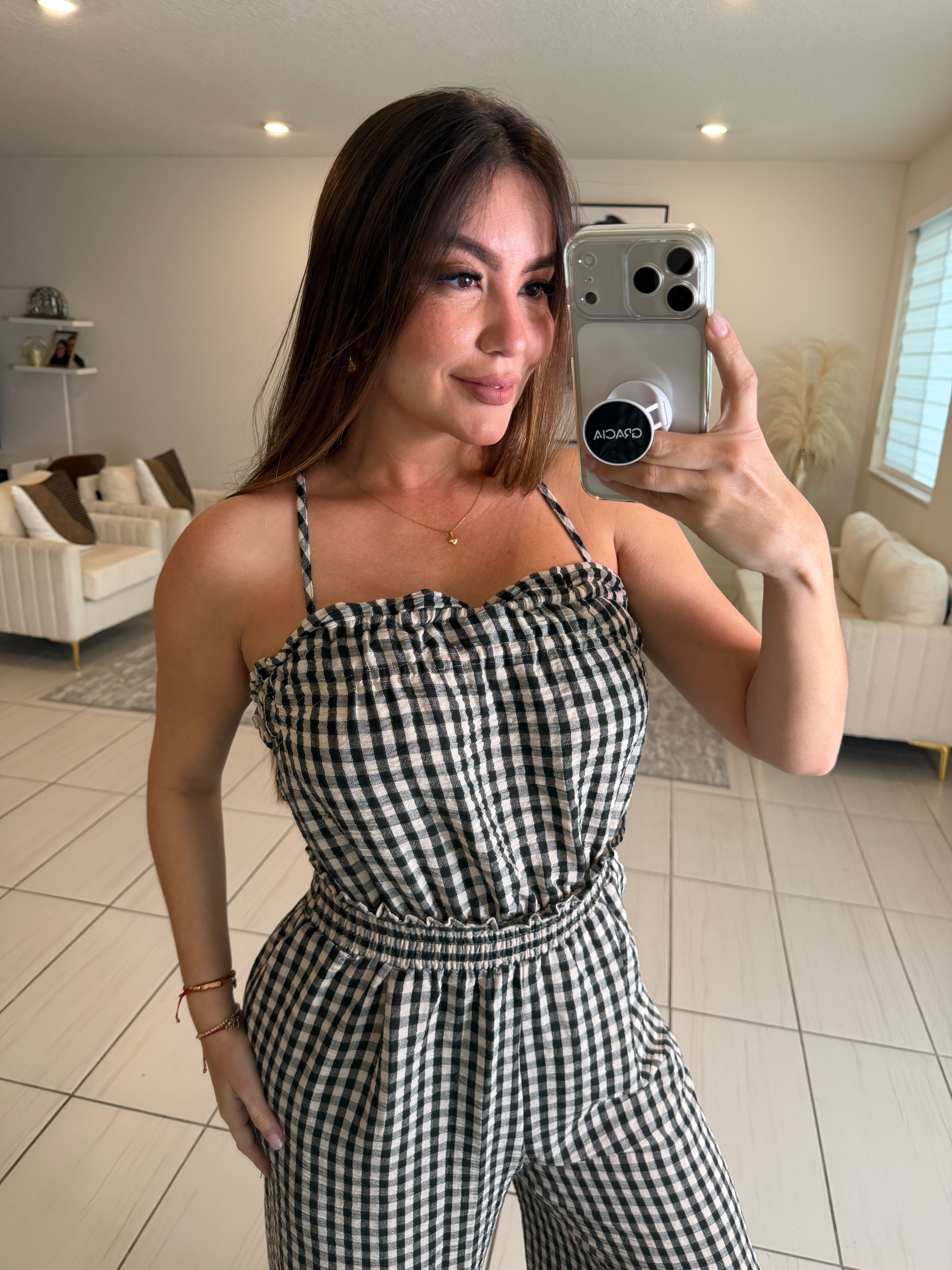 Graceful Plaid Black Barrel Jumpsuit