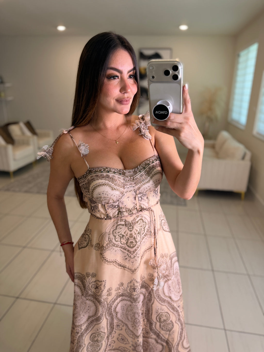 Marquise Abstract Beige Dress