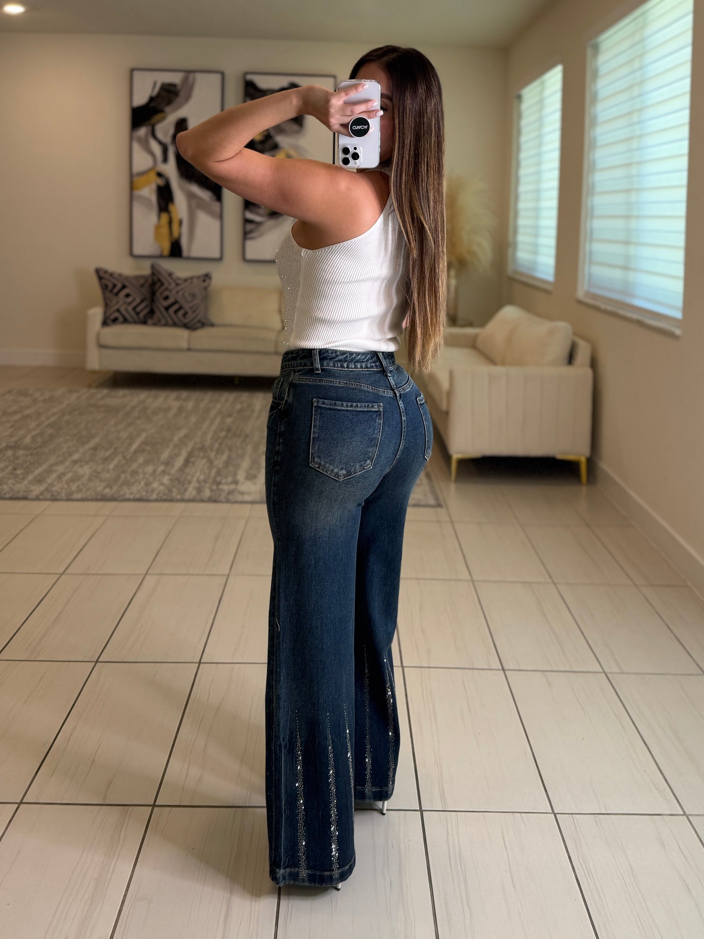 Shine Effect Knit White Top