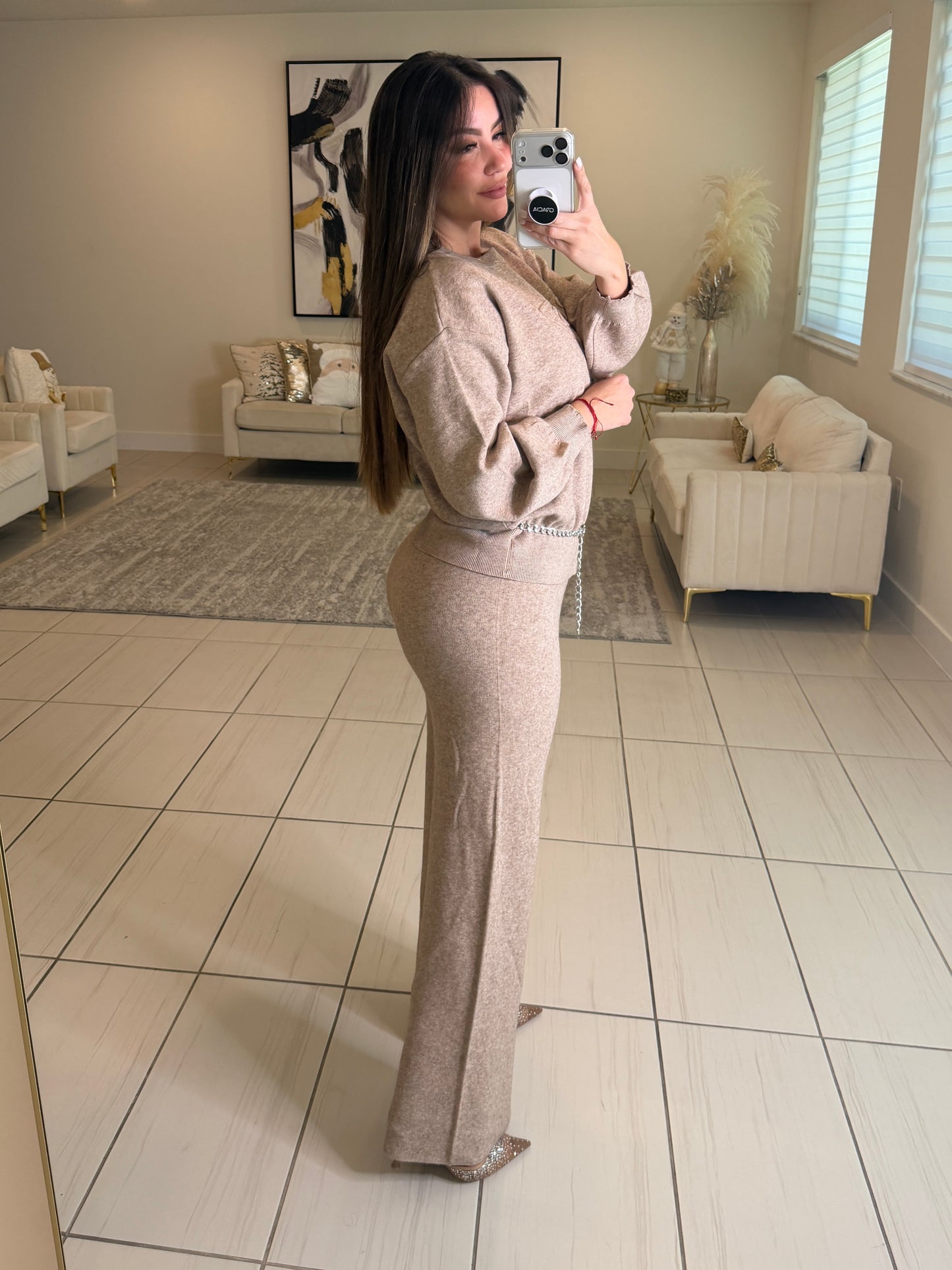 Bright Paris Taupe Knit Pant Set