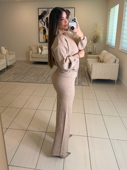 Bright Paris Taupe Knit Pant Set