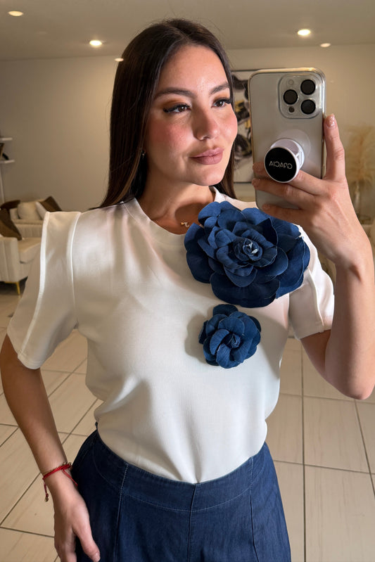 Petal Denim White Top