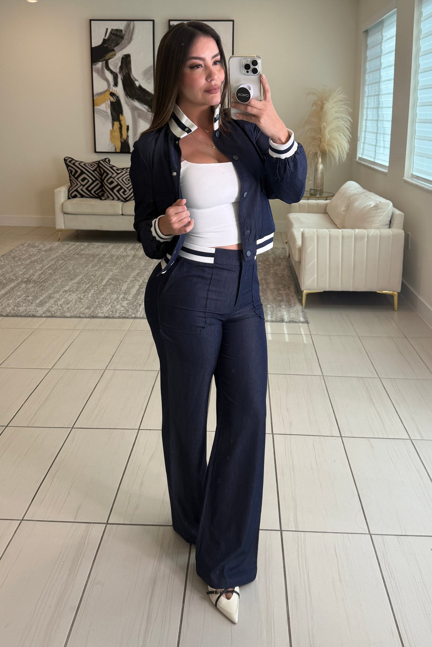 Linear Attraction Navy Blue Pant Set