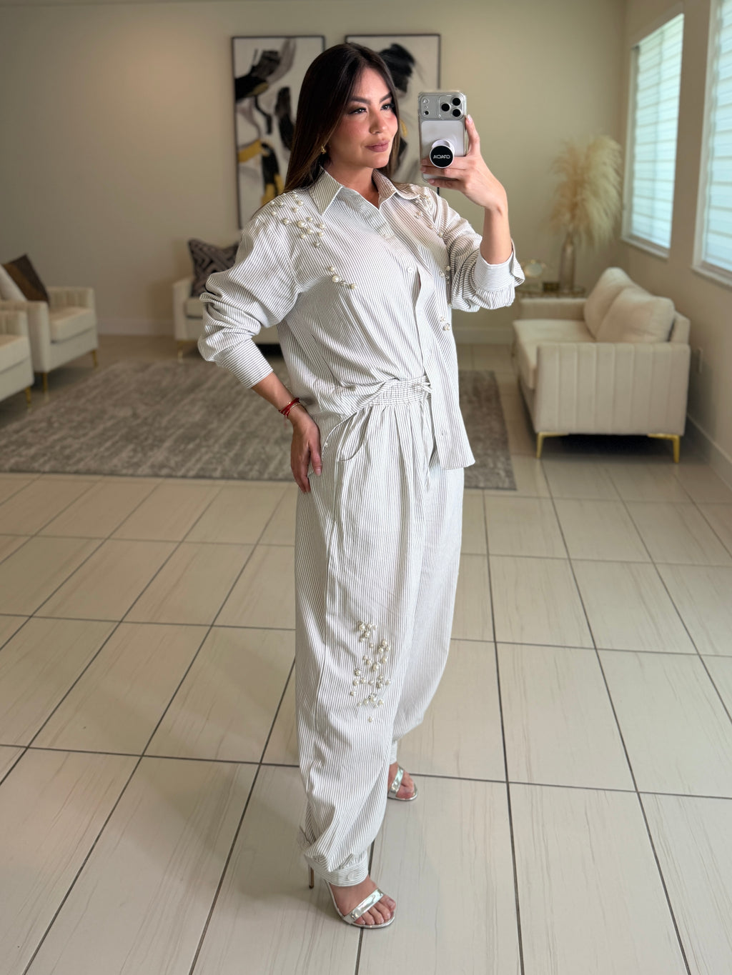 Opulent Stripes White Balloon Pant Set