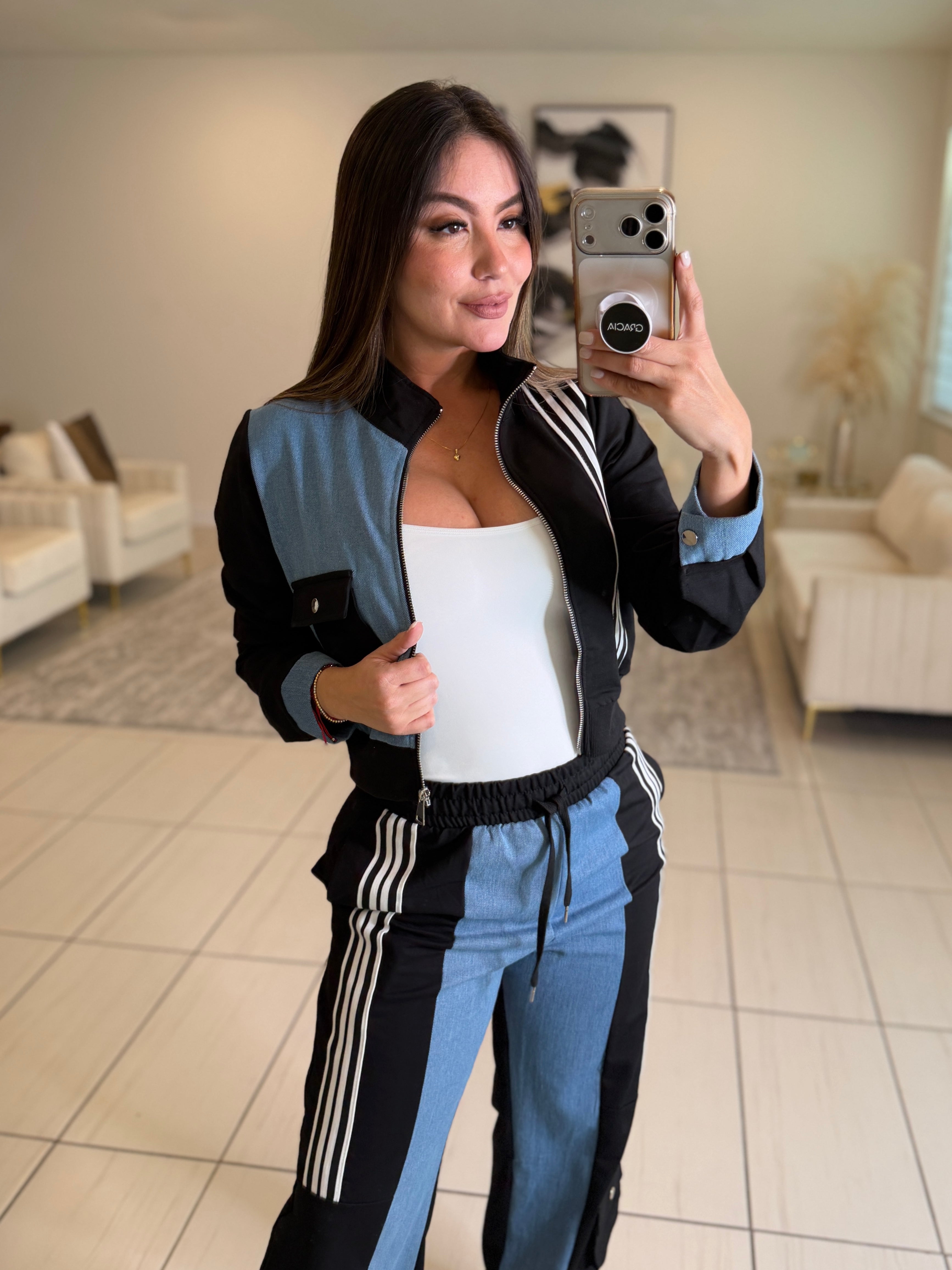 Divine Black and Denim Contrast Pant Set