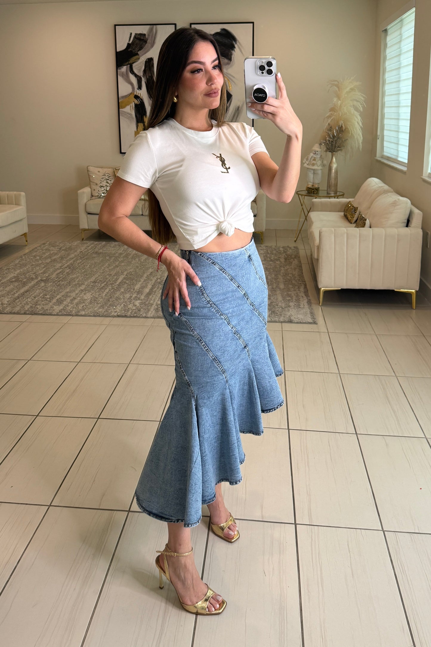 Veiled Motion Denim Skirt