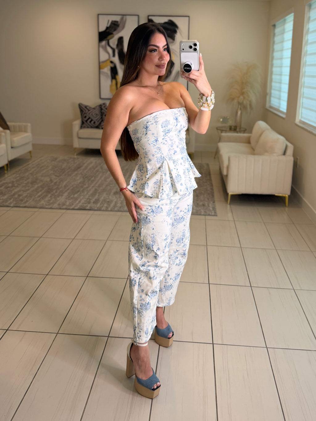 Twill Floral White Barrel Pant Set