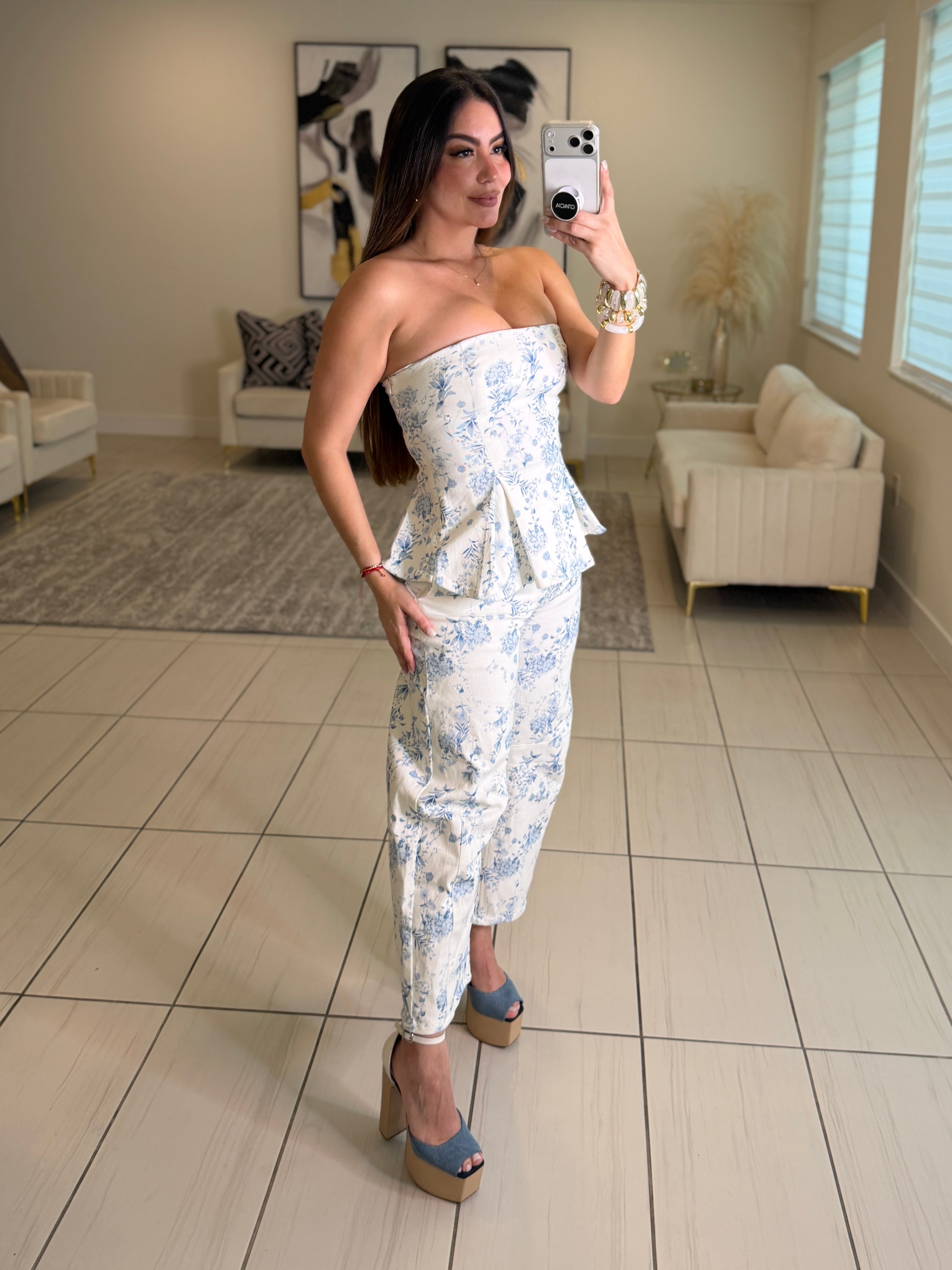 Twill Floral White Barrel Pant Set