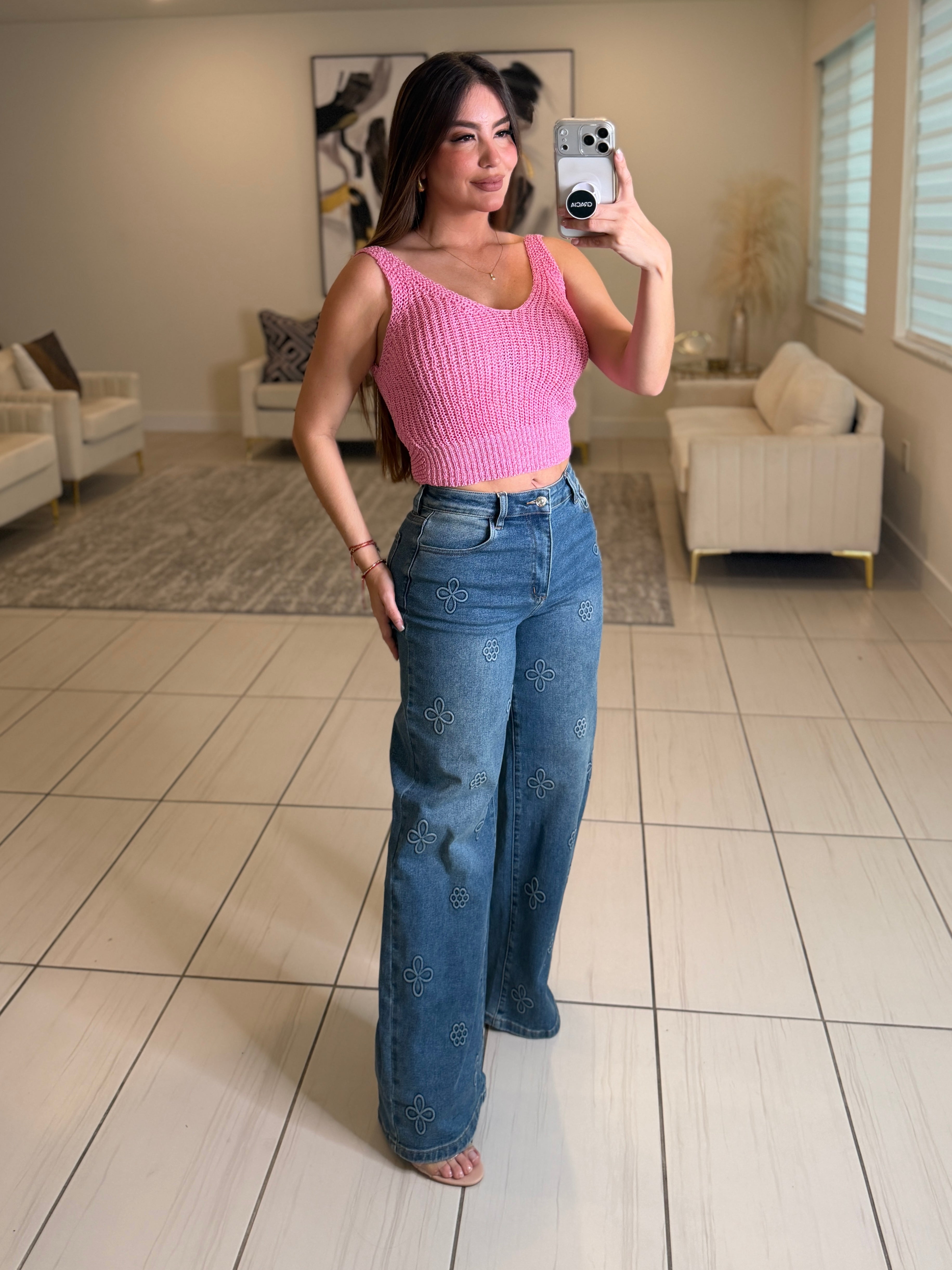 The Bloom Effect Floral Blue Denim Pants