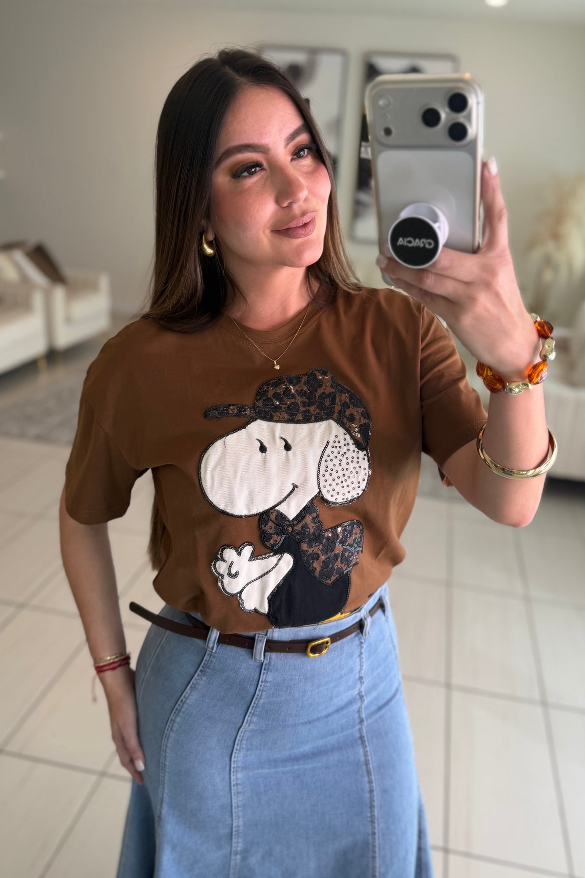 Coquette Print Brown Tshirt